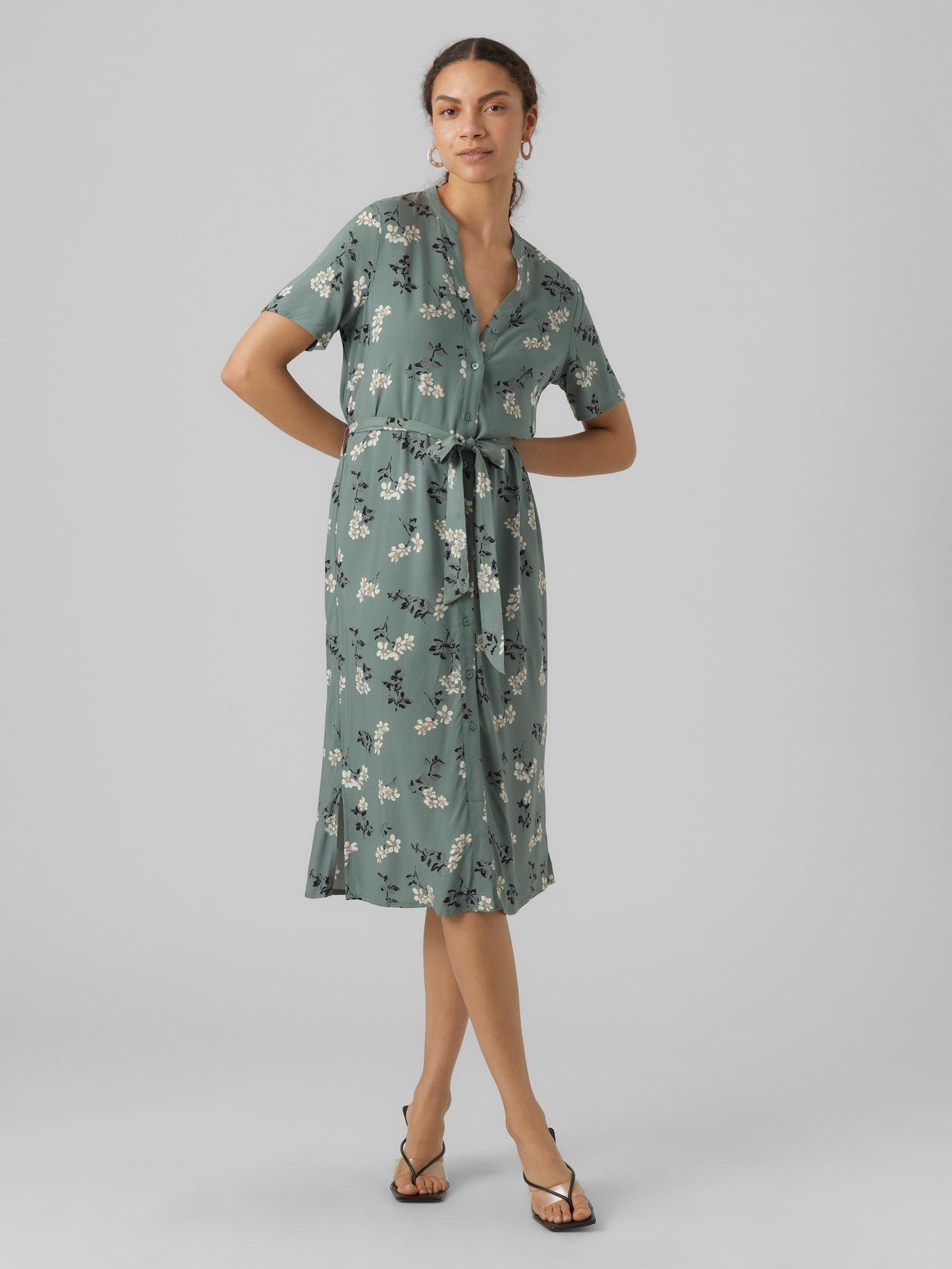 Shirtkleid Midi Blusen Kurzarm Tunika Dress VMVICA