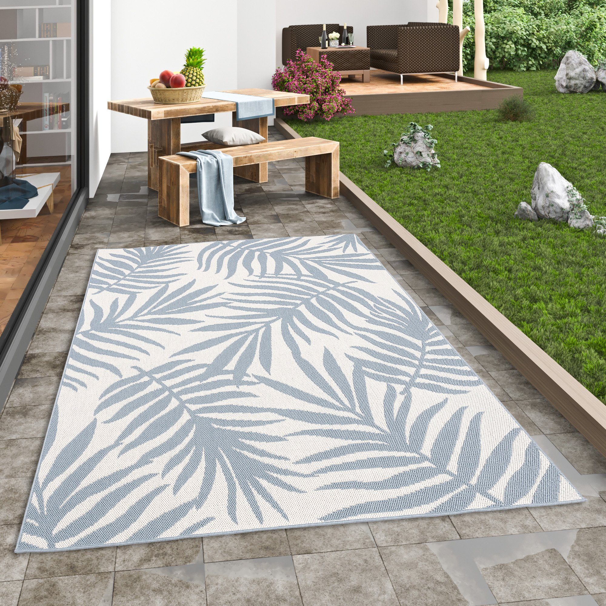 Outdoorteppich In & Outdoor Teppich Flachgewebe Marbella Blätter, Pergamon,  Rechteckig, Höhe: 4 mm