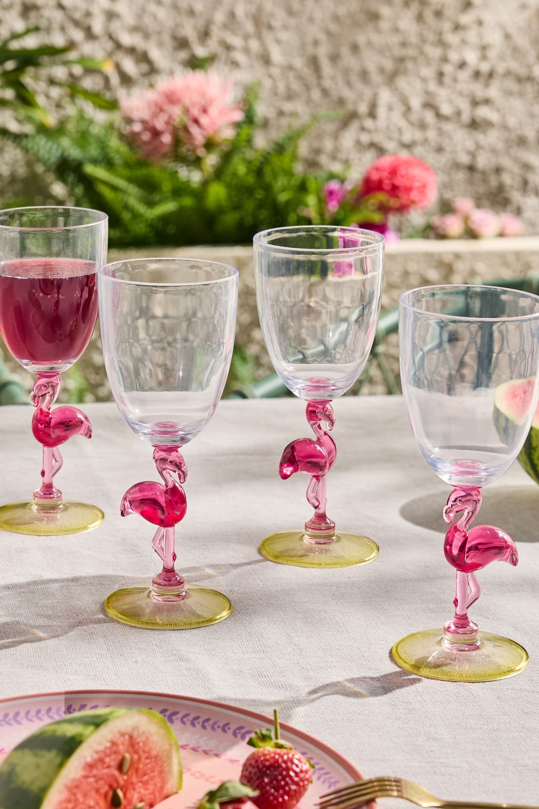 Next Weinglas Flamingo Picknick-Weingläser aus Polyacryl 4er-Set, 1-tlg., Polyacryl