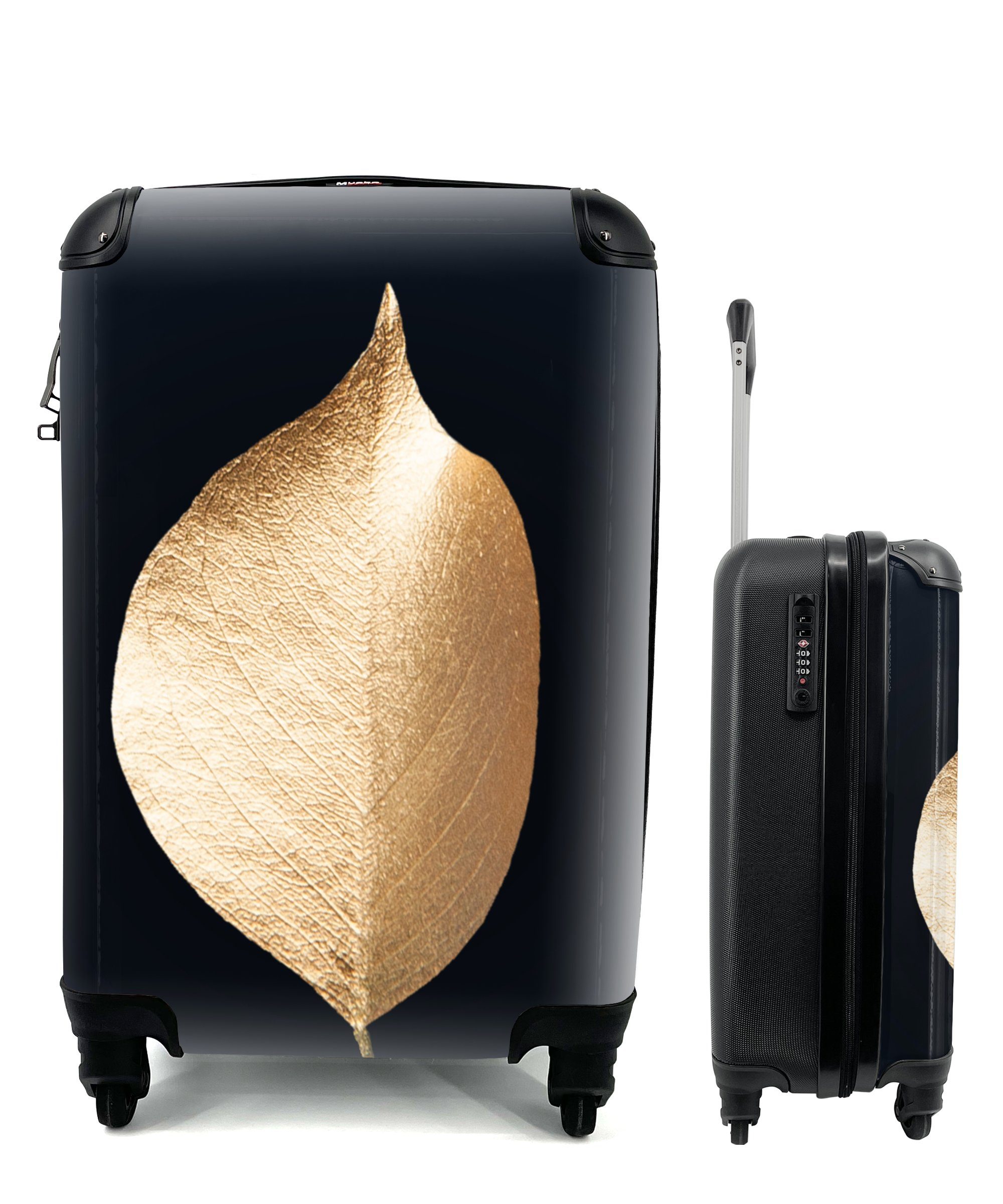 Blätter Gold Schwarz mit für Reisetasche rollen, MuchoWow Luxus, Rollen, Handgepäckkoffer Pflanzen 4 Reisekoffer Ferien, - - Trolley, - - Handgepäck