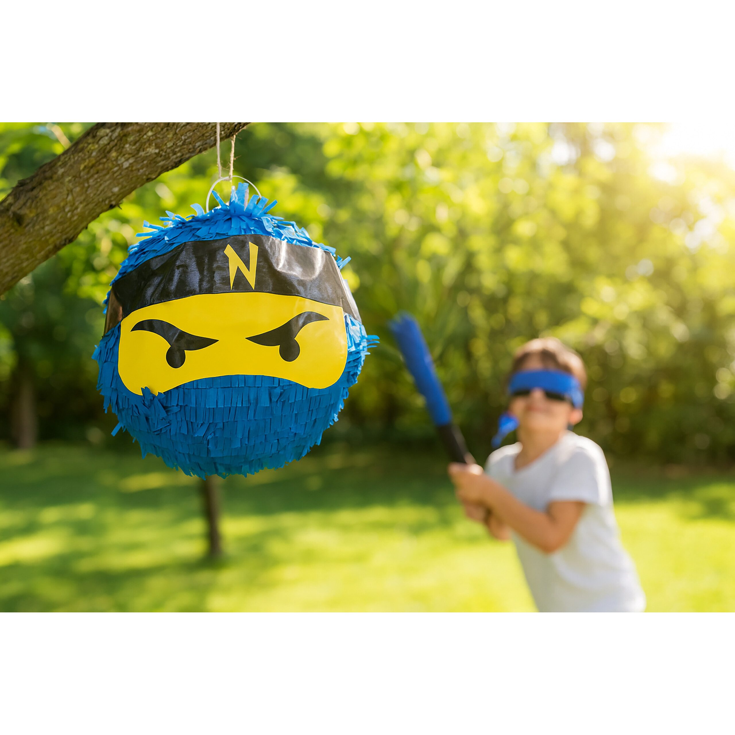 relaxdays Pinata Set Ninja mit Stab & Maske, weiß