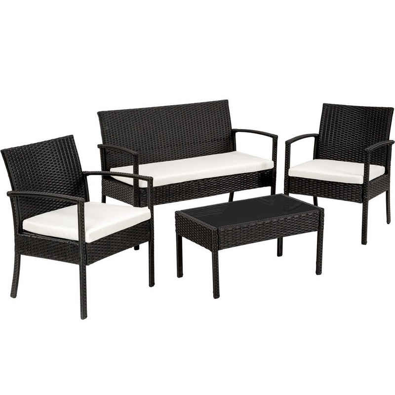 tectake Sitzgruppe »Rattan Sitzgruppe Sparta 3+1«, (4-tlg., Set aus Stühlen, Kissen und Tisch)
