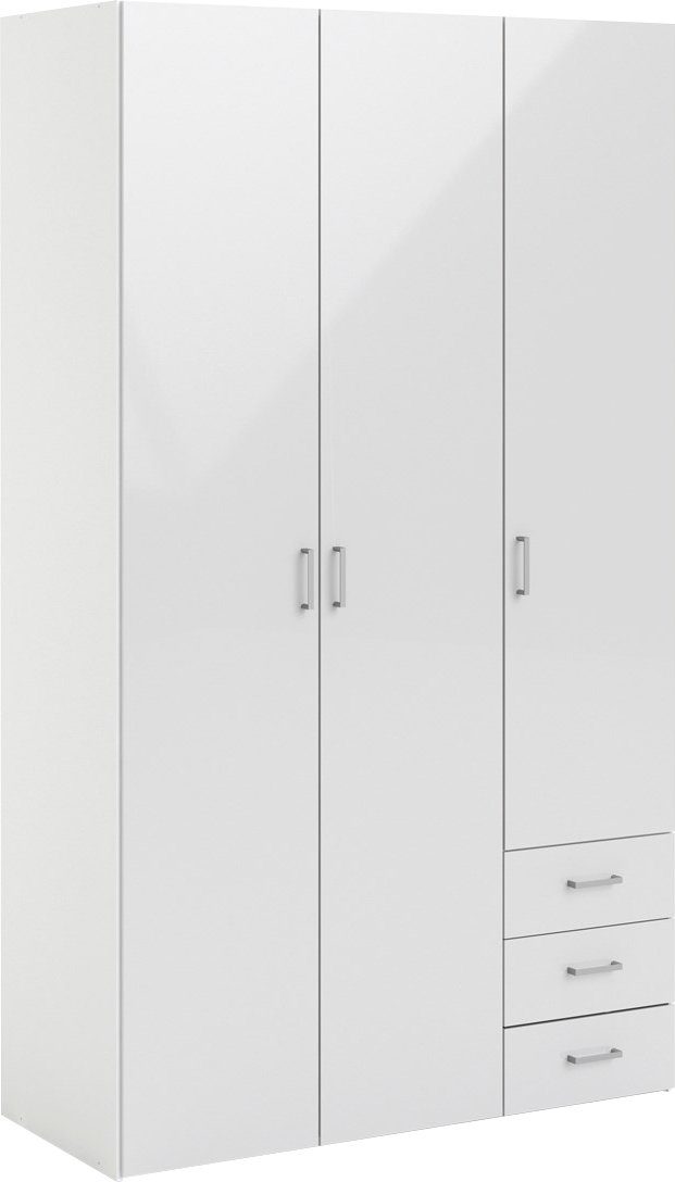 Home affaire Kleiderschrank graue Stangengriffe, einfache Selbstmontage, 200,4 x 115,8 x 49,5 cm Weiß hochglanz | Weiß
