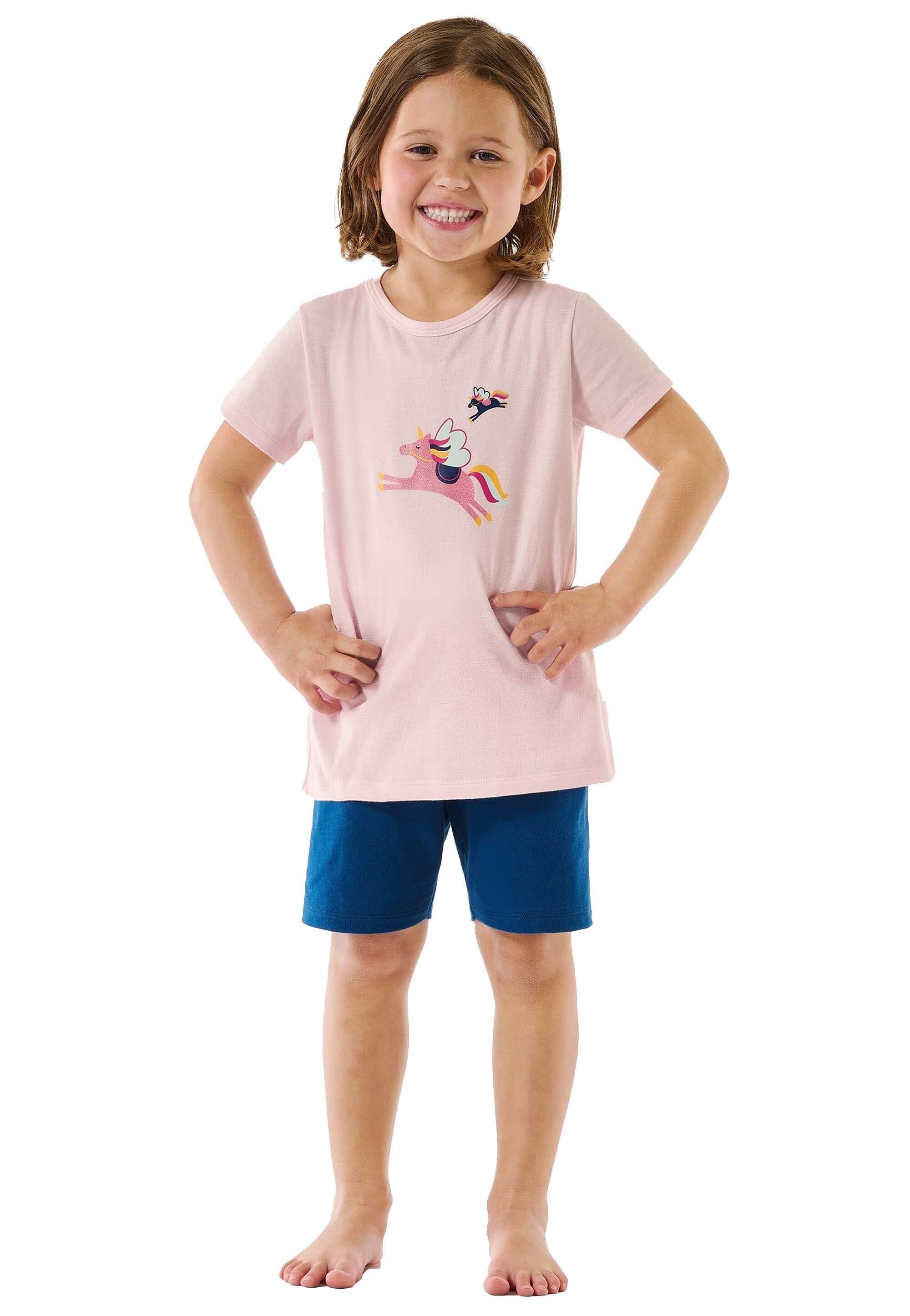 Kinder Schiesser Rosa/Dunkelblau - Schlafanzug kurzarm, Pyjama Mädchen