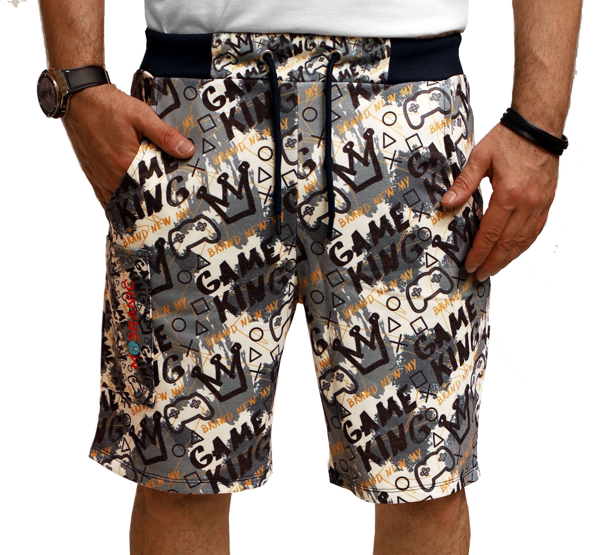 RMK Шорты Herren Short kurze Hose Sommer Bermuda mit Print Gamer Game Elastikbund mit Tunnelzug
