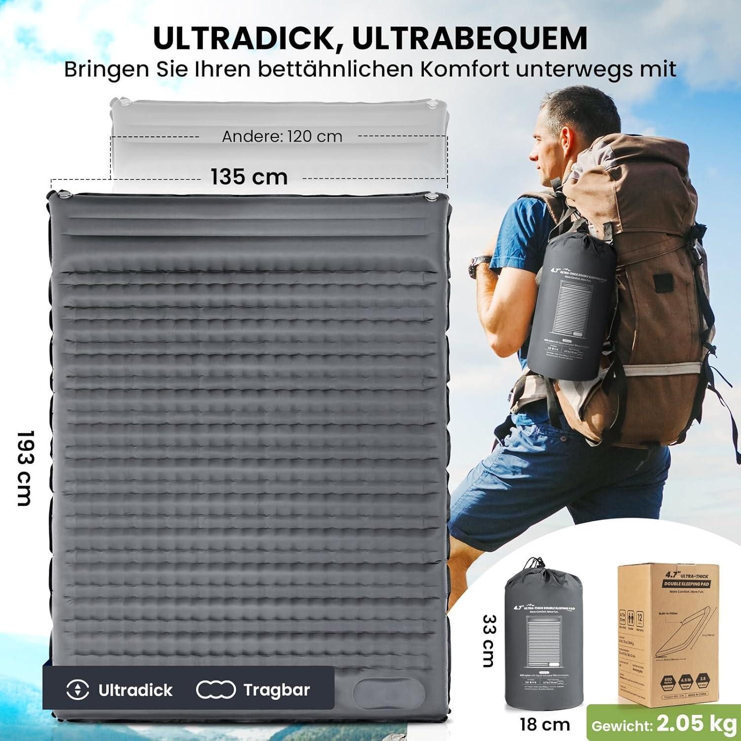 LuxusKollektion Campingstuhl Isomatte Selbstaufblasend Doppel 12CM günstig online kaufen