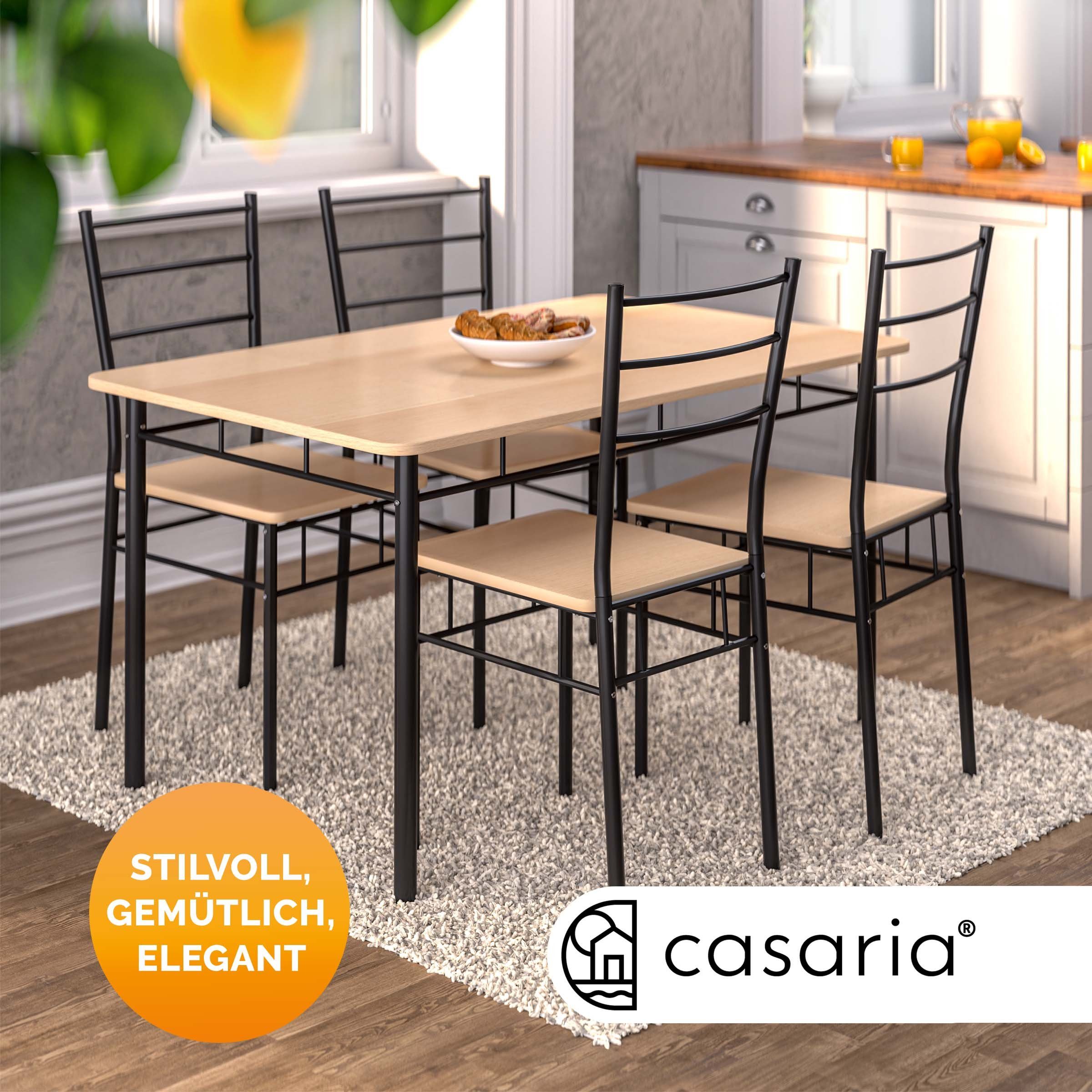 Casaria Essgruppe Leo, mit 4 Stühlen Holz 5-tlg Set Metall 110x70cm Modern Esszimmer Küche