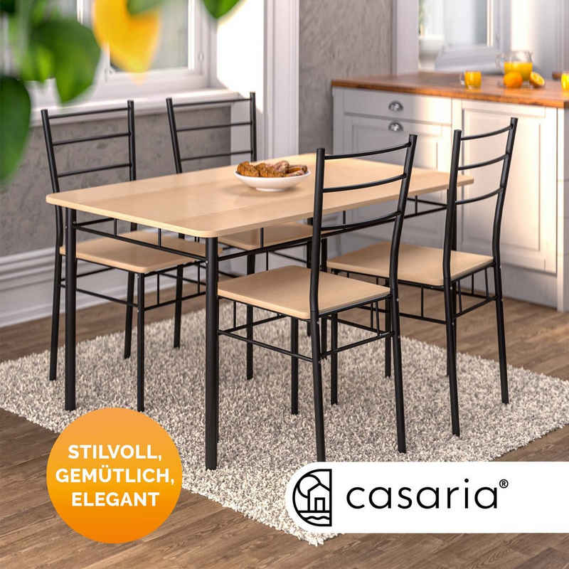 Casaria Essgruppe Leo, mit 4 Stühlen Holz 5-tlg Set Metall 110x68cm Esszimmer