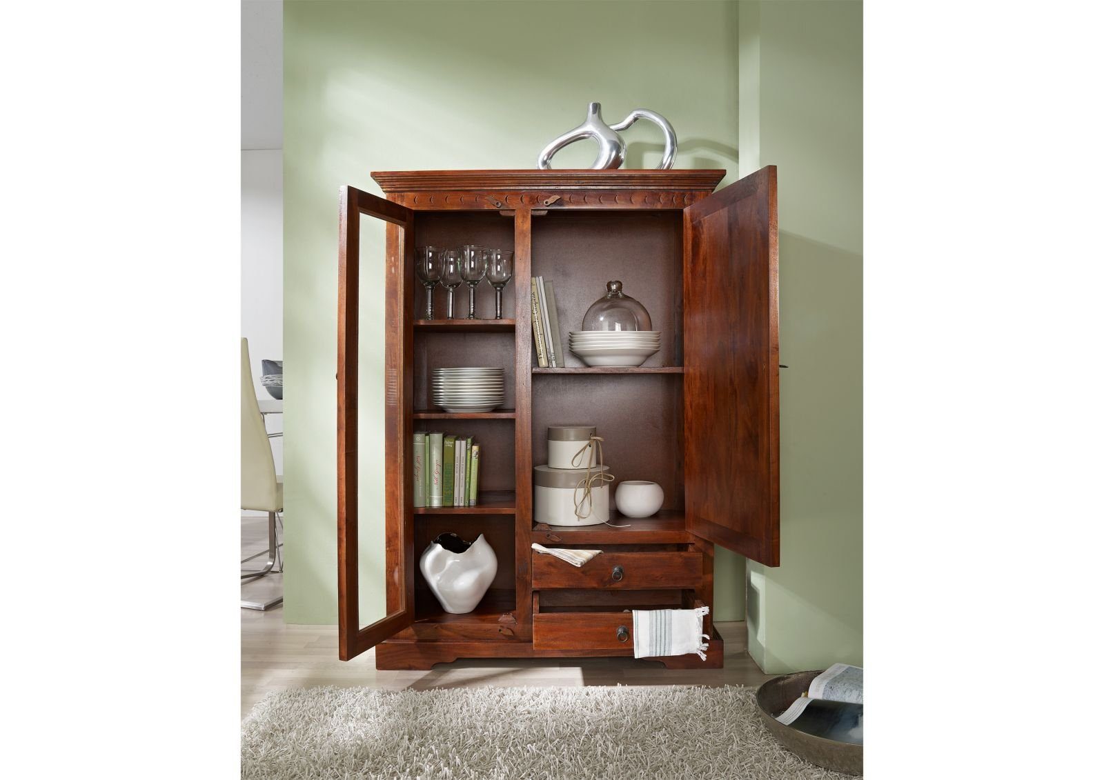 Massivmoebel24 Standvitrine #425 (Vitrine Akazie 110x45x155 günstig online kaufen