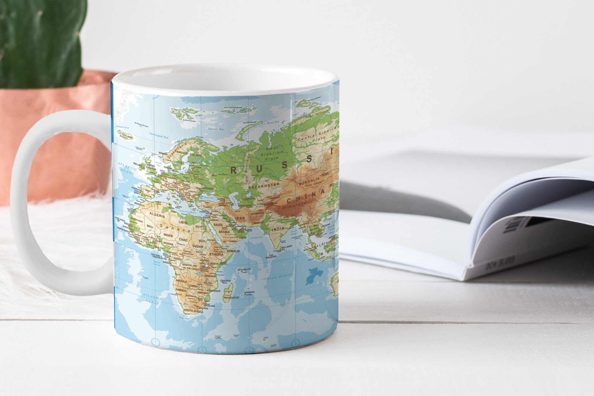 MuchoWow Tasse Weltkarte - Atlas - Farben, 1-tlg., Keramik, Kaffeetassen, Teetasse, Becher, Kaffeebecher, Geschenk – Bild 2 von 5