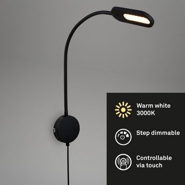 Briloner Leuchten Wandleuchte 2177015, schwenkbar, dimmbar, Touch, LED fest verbaut, Warmweiß, Wandlampe, 52 x 44,5 x 10 cm, Schwarz, 6W, Leselampe, Schlafzimmer