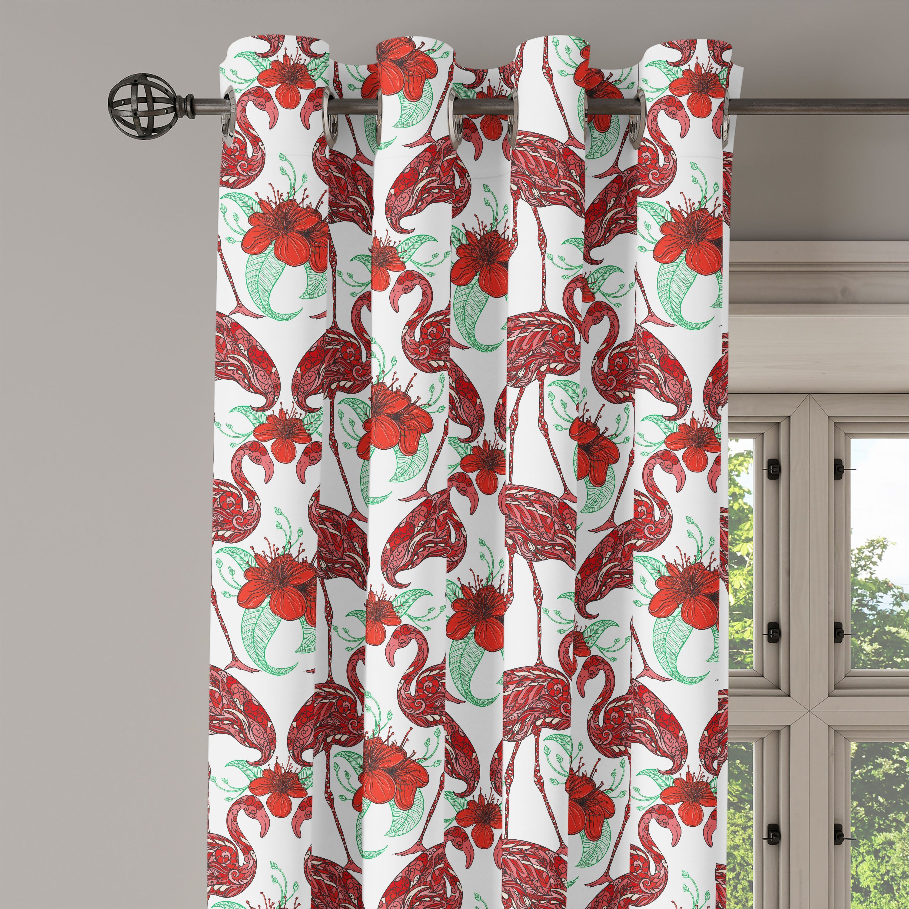 Gardine Dekorative 2-Panel-Fenstervorhänge Flamingo Wohnzimmer, Abakuhaus, Schlafzimmer floral Birds für