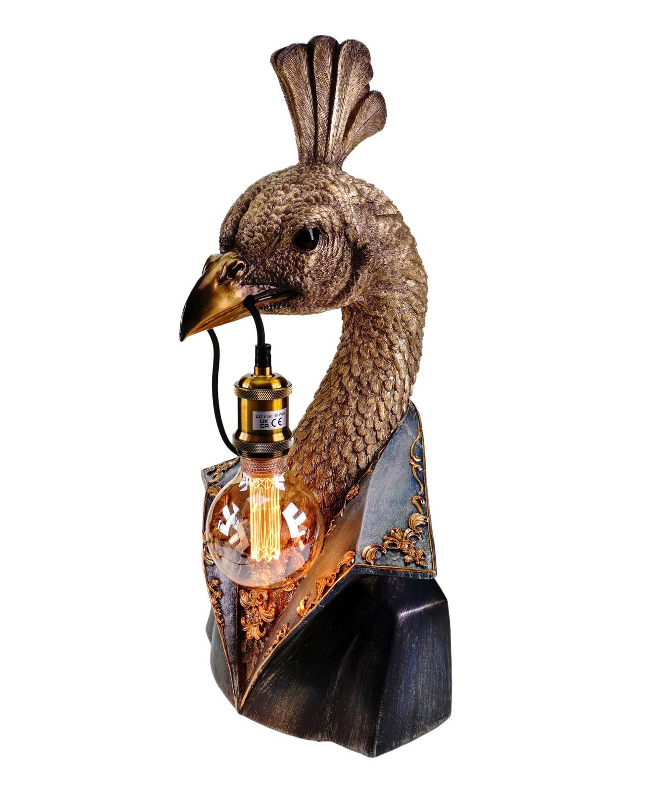 Kremers Schatzkiste Tischleuchte Pfau-Stimmungslampe Handbemalt mit LED-Leuchtmittel 4W/1800K E27