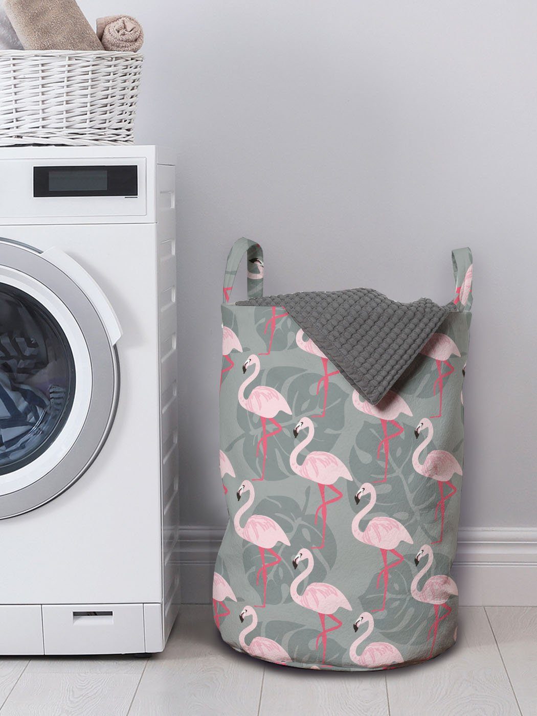 Abakuhaus Wäschesäckchen mit Baum-Blätter Wäschekorb Griffen für Flamingo Wildlife Kordelzugverschluss Waschsalons