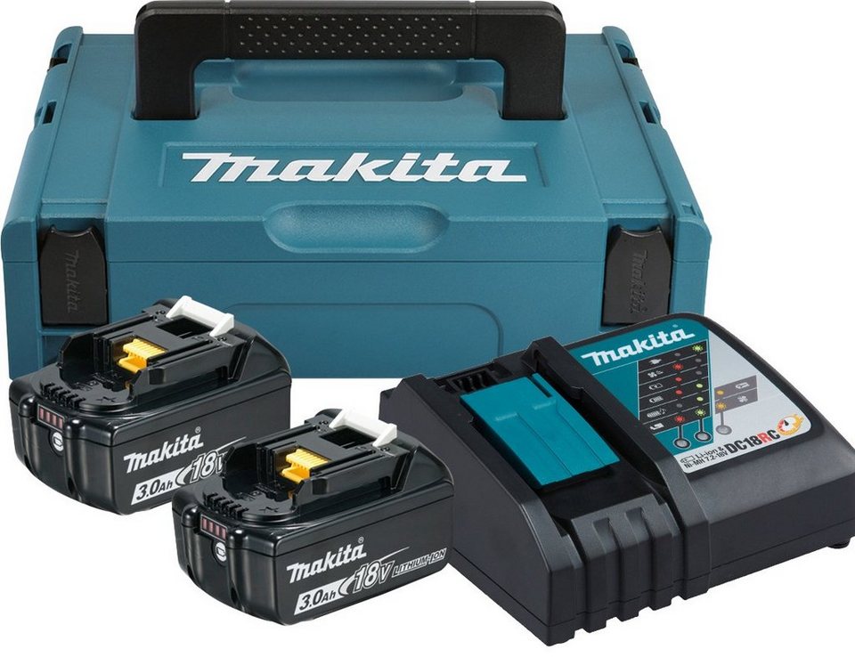 Makita Akku Kompatibel Mit Anderer Hersteller MAKITA Akku-Set »Power Source Kit«, 2 Akkus (18 V, 3 Ah) und Ladegerät
