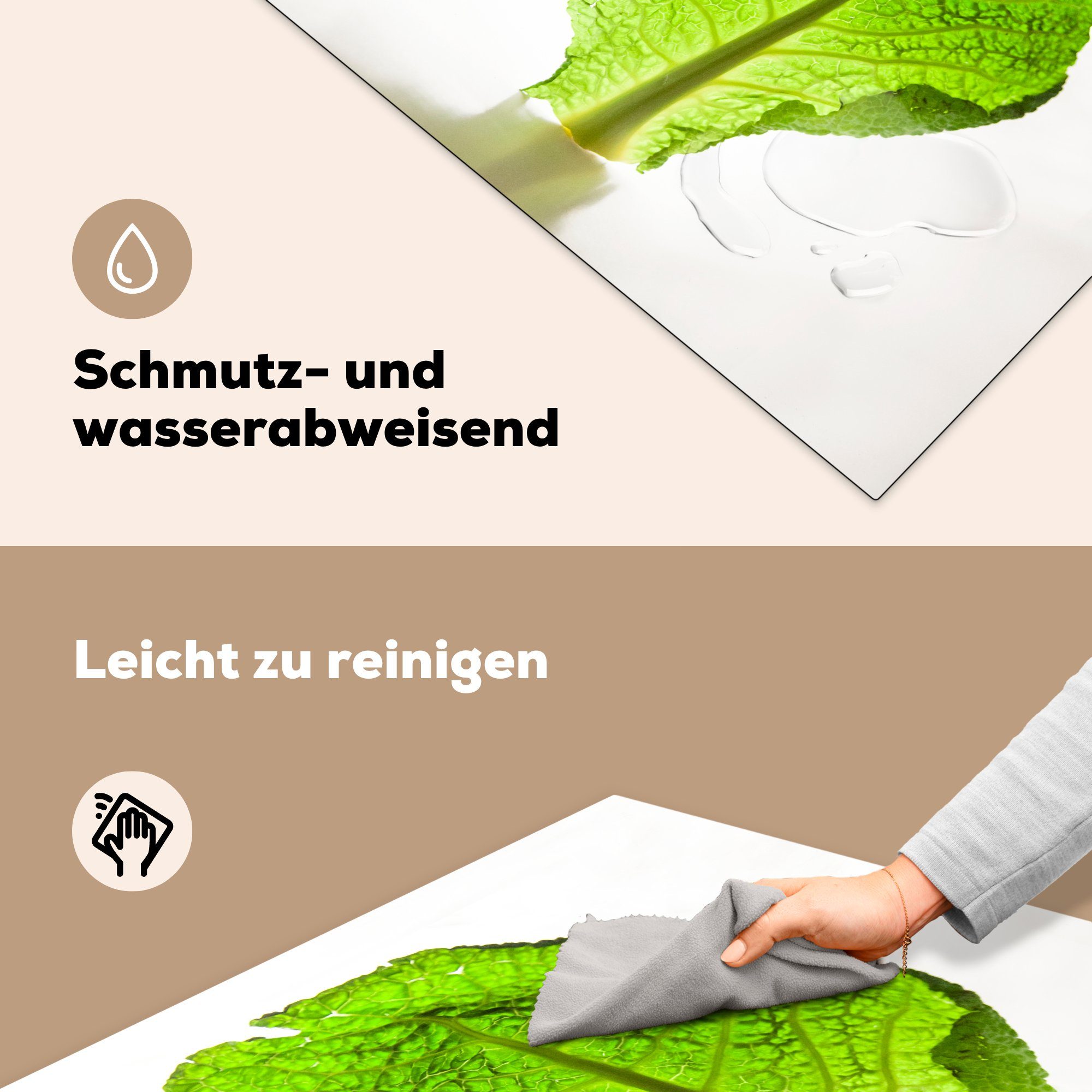 weißem für MuchoWow Arbeitsplatte küche Vinyl, Kopfsalat Herdblende-/Abdeckplatte cm, Ceranfeldabdeckung, tlg), vor Transparenter 78x78 (1 Hintergrund,