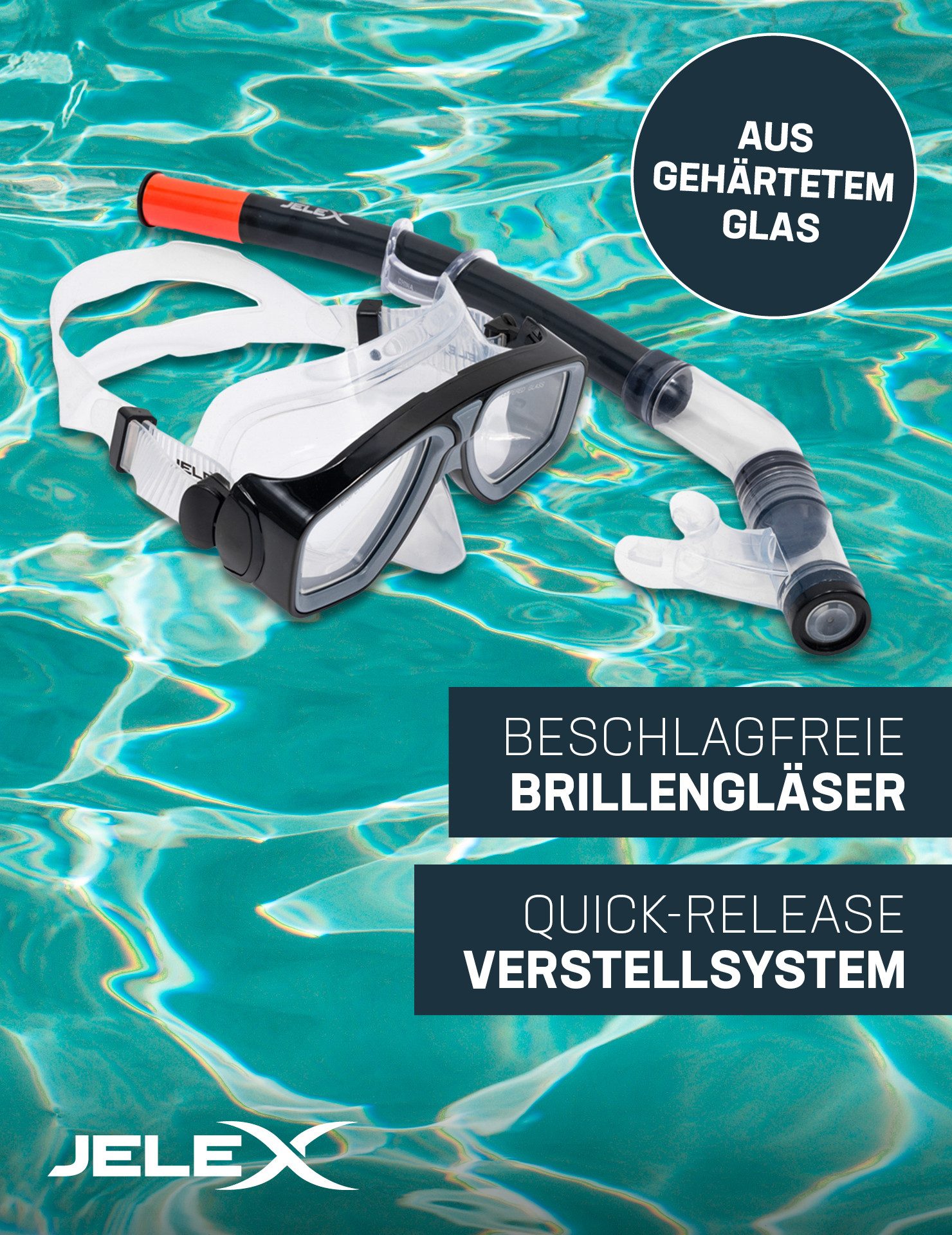 JELEX Schnorchel Deepsea Schnorchel Set mit Flossen, beschlagfrei, stoßfeste Brillengläser – Bild 3 von 5