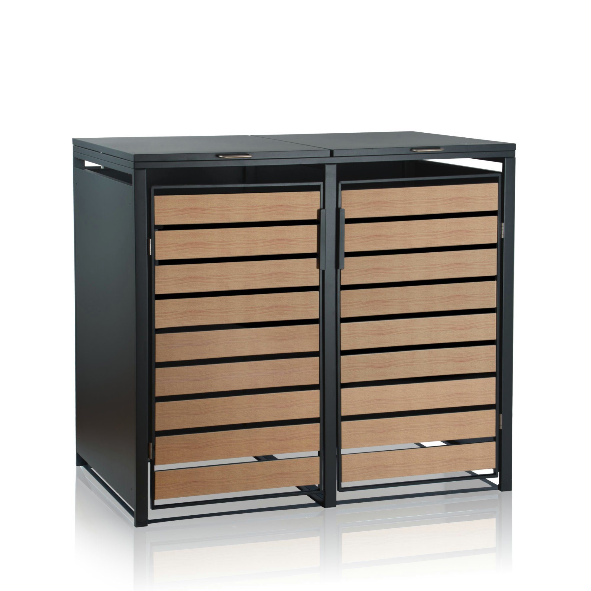 Zelsius Mülltonnenbox für zwei Mülltonnen, Anthrazit RAL 7016, Tür in Holzoptik