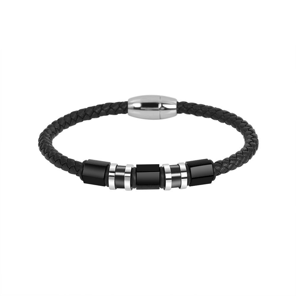 AKZENT Lederarmband Bibo Unisexarmband aus Echtleder und Edelstahlelementen geflochten (einzeln) Schwarz2