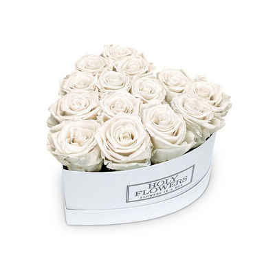 Kunstblume Rosenbox Herz mit 14 Infinity Rosen,3 Jahre haltbar,Echte Rosen Infinity Rosen, Holy Flowers, Höhe 14 cm