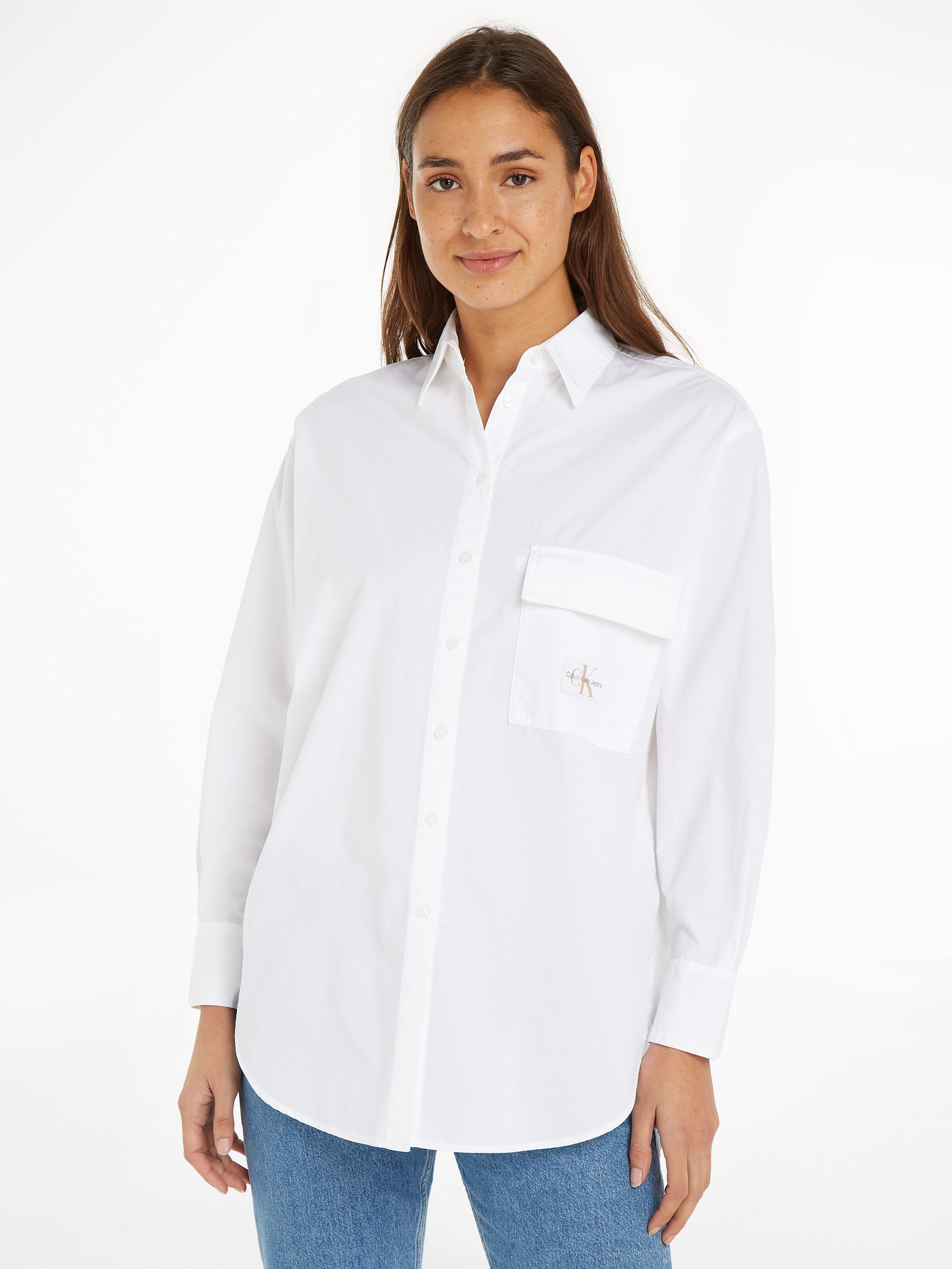 Calvin Klein Jeans Longbluse LONG COTTON UTILITY LS SHIRT mit Logopatch