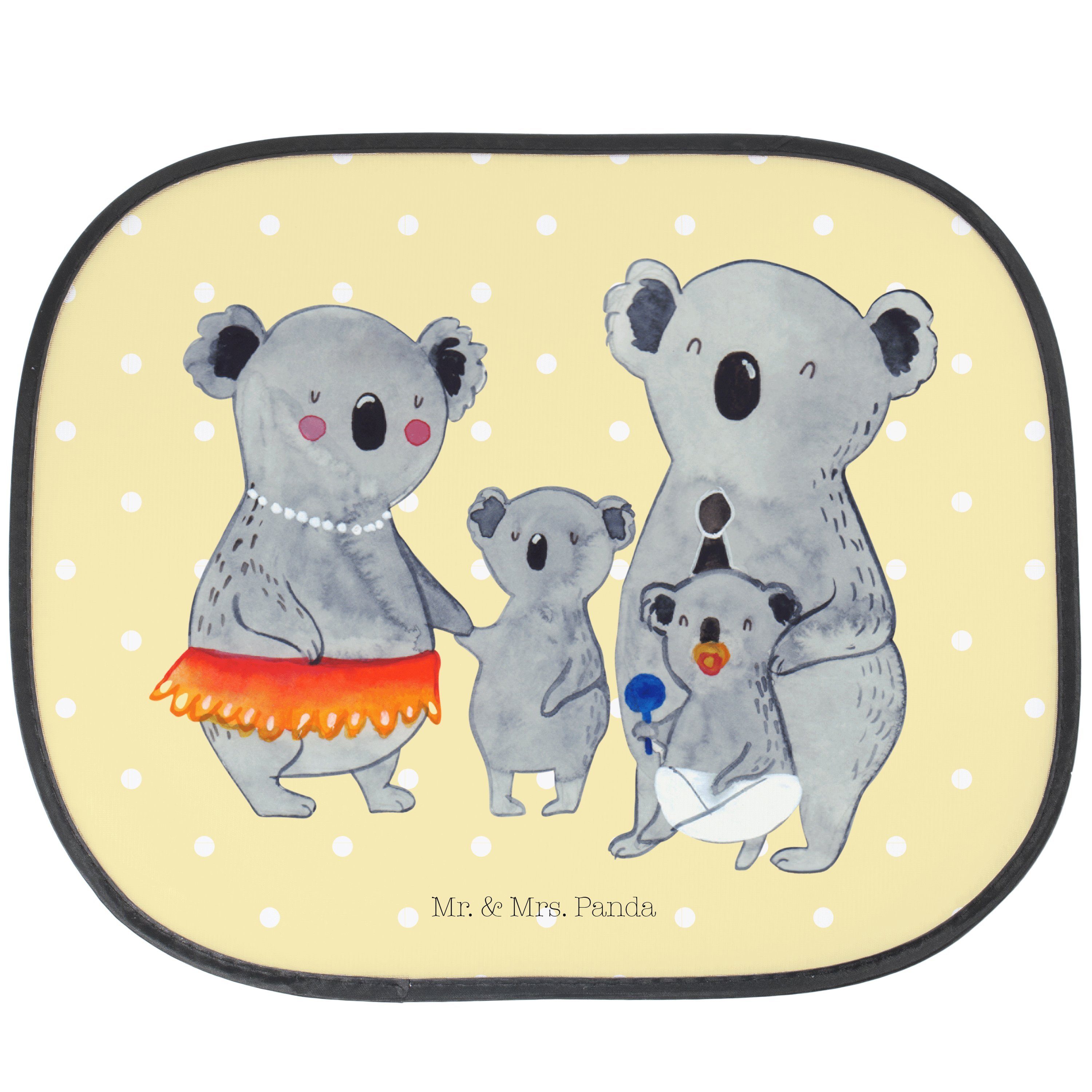 Sonnenschutz Koala Familie - Gelb Pastell - Geschenk, Papa, Schwester, Sonnenschut, Mr. & Mrs. Panda, Seidenmatt