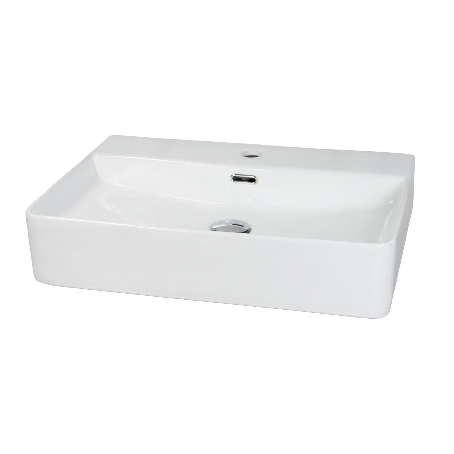 Stabilo Sanitär Waschbecken Hängewaschbecken Weiß eckig 60 cm aus Keramik mit Armaturenbank (Komplett-Set, mit Anschlußset inkl. Abflussrohr und Abflussstopfen), Das Waschbecken ist robust, langlebig und pflegeleicht.