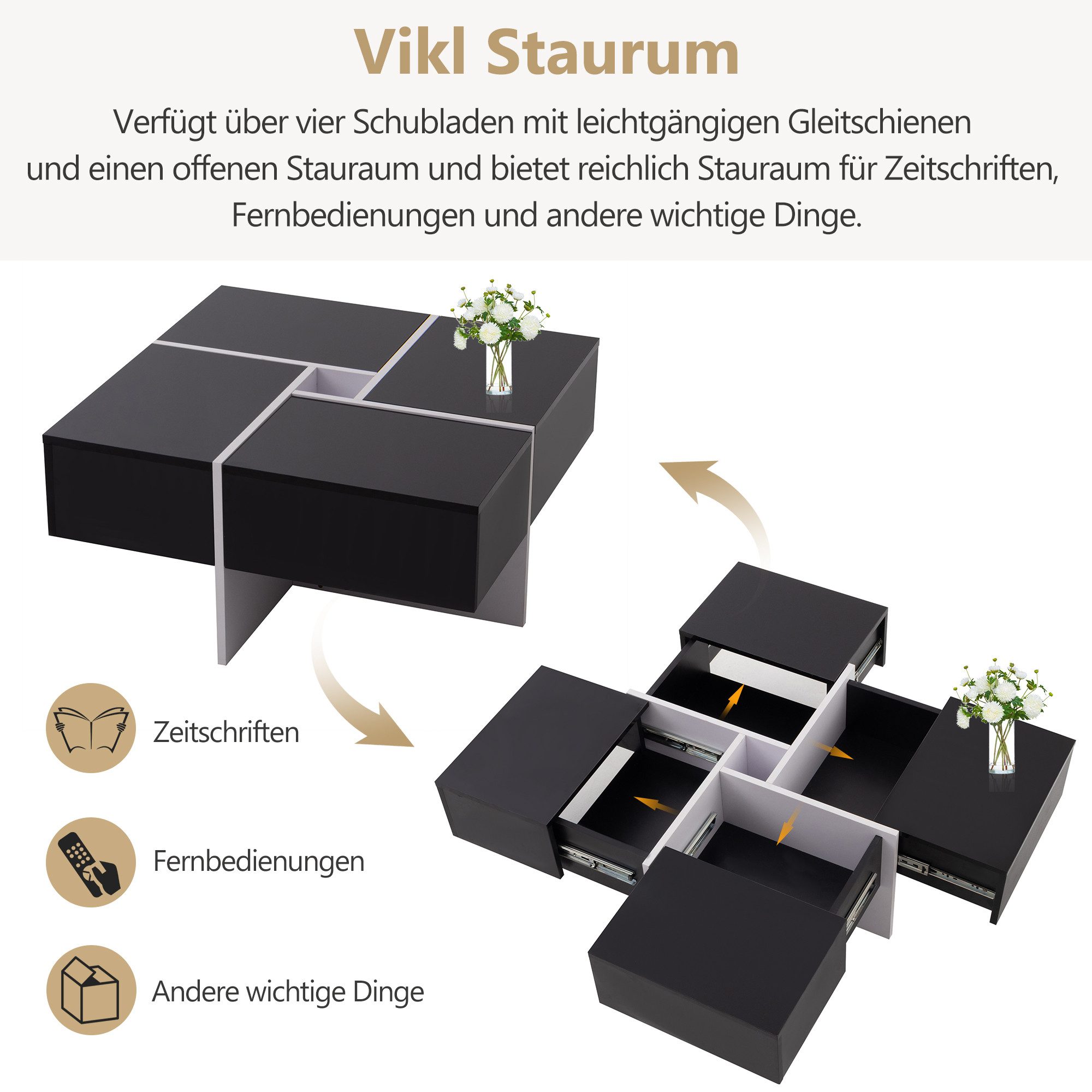 Rutaqian Couchtisch Eleganter Hochglanz-Couchtisch,Eingebautes Staufach und günstig online kaufen