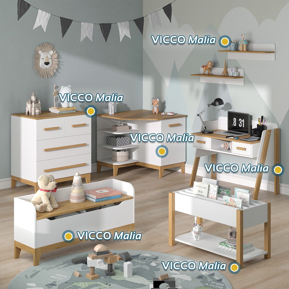 VitaliSpa® Wickelkommode Malia, Weiß/Eiche, 85 x 85.2 cm mit Tür