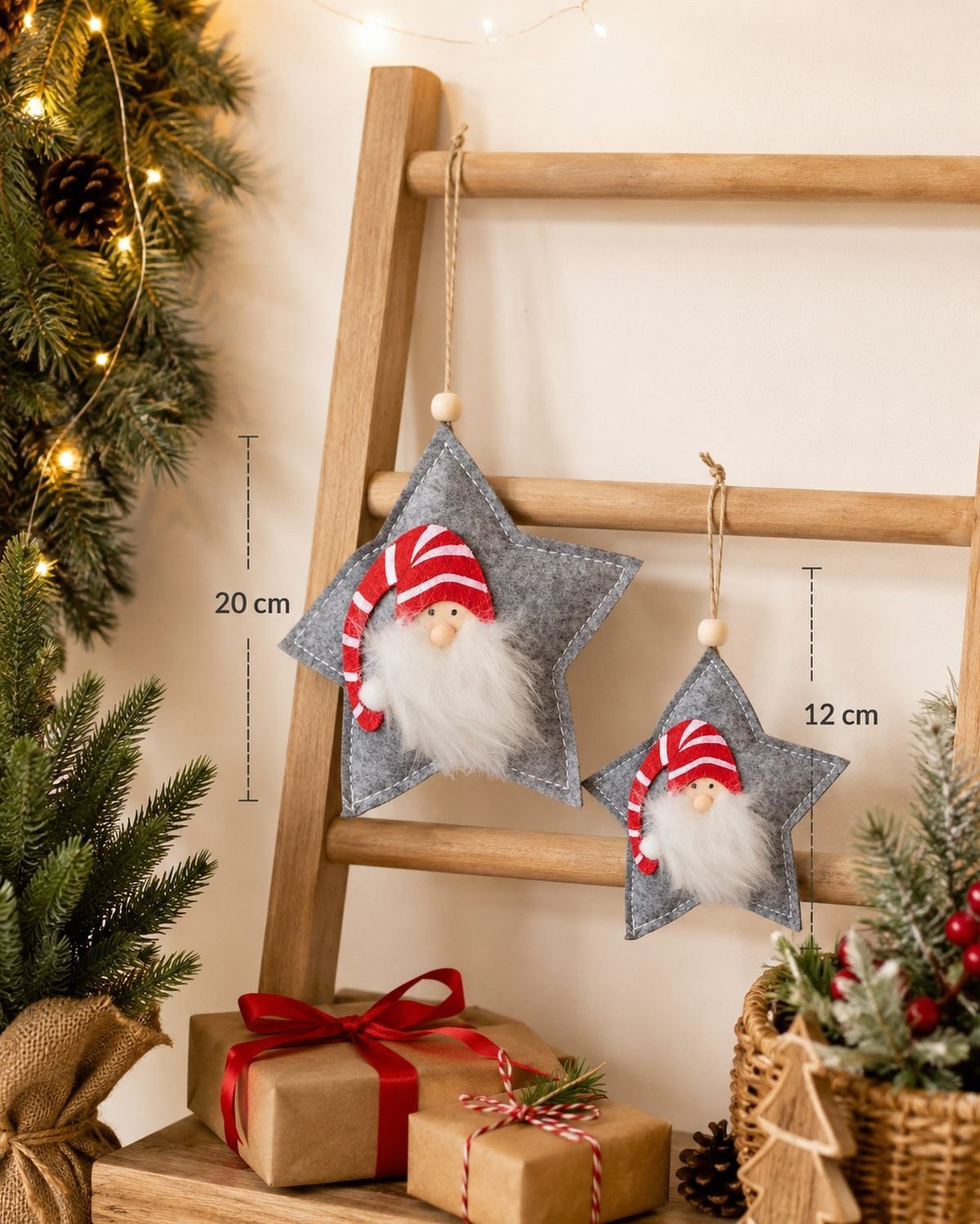 RIFFELMACHER & WEINBERGER Weihnachtsbaumkugel Deko-Anhänger Stern mit Wichtel, Grau 20 cm