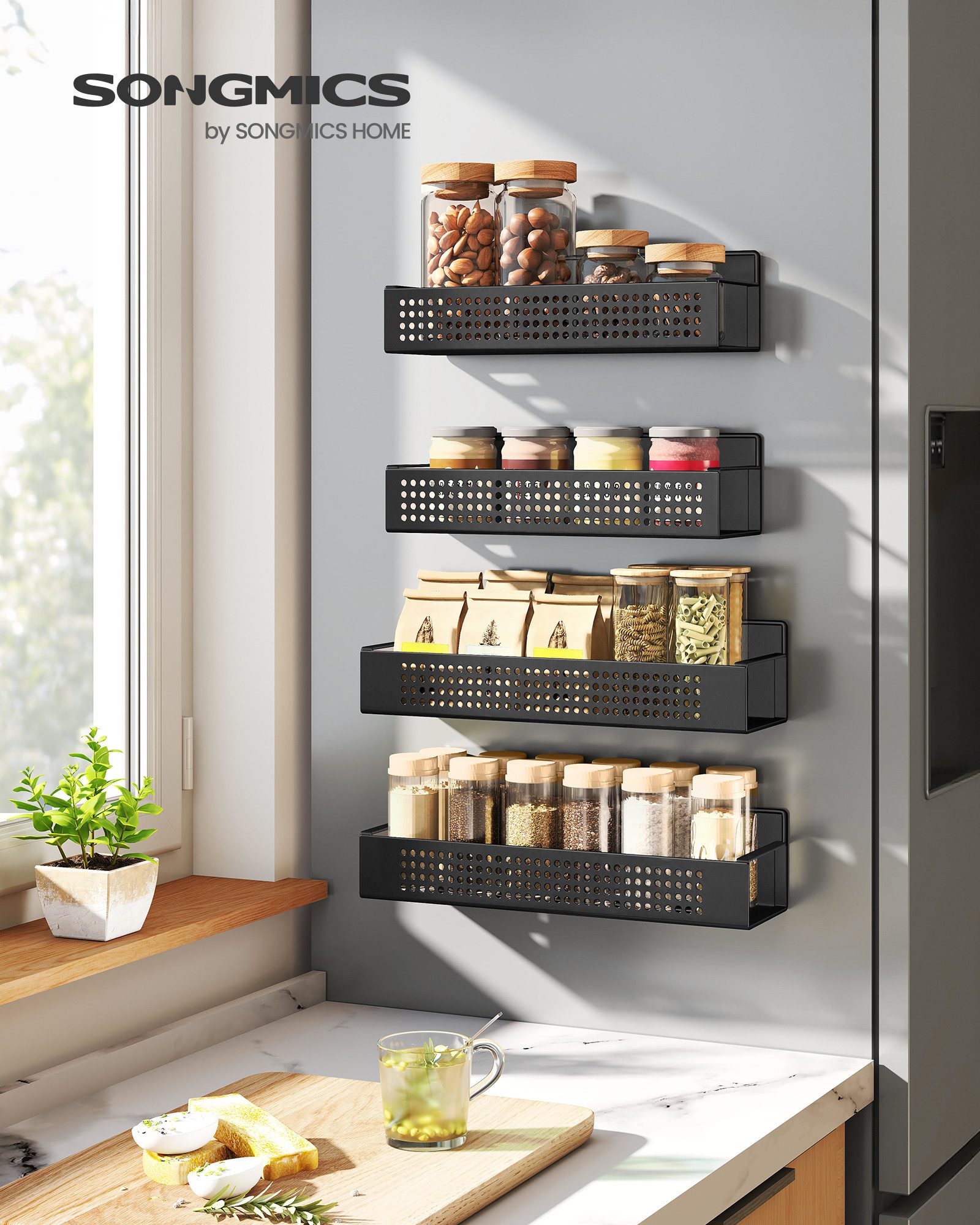 SONGMICS Gewürzregal magnetisch, Gewürzregal magnetisch, 4er günstig online kaufen