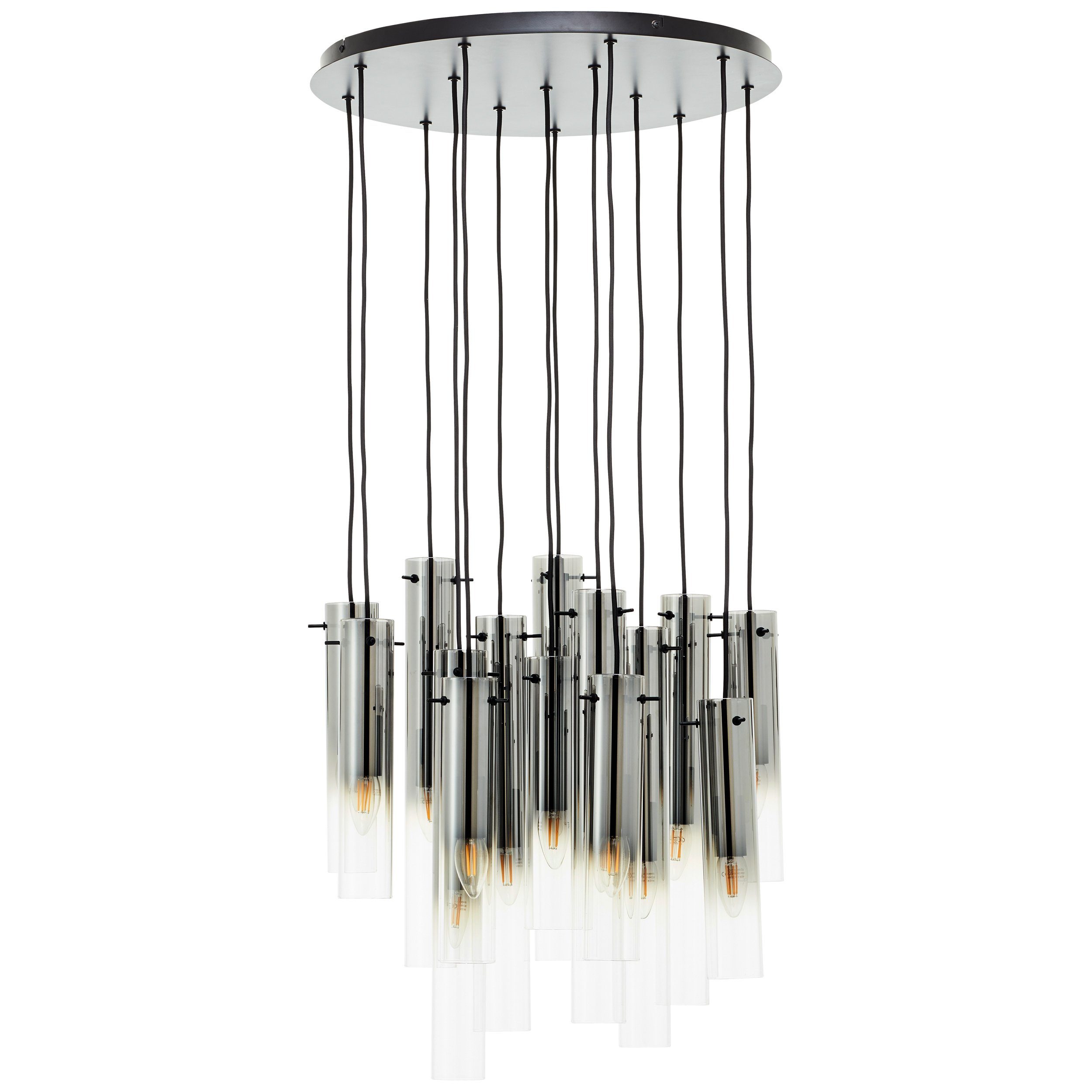 Brilliant Pendelleuchte Glasini, ohne Leuchtmittel, 199 x 52 cm, 14 x E14, kürzbar, Metall/Rauchglas, matt schwarz