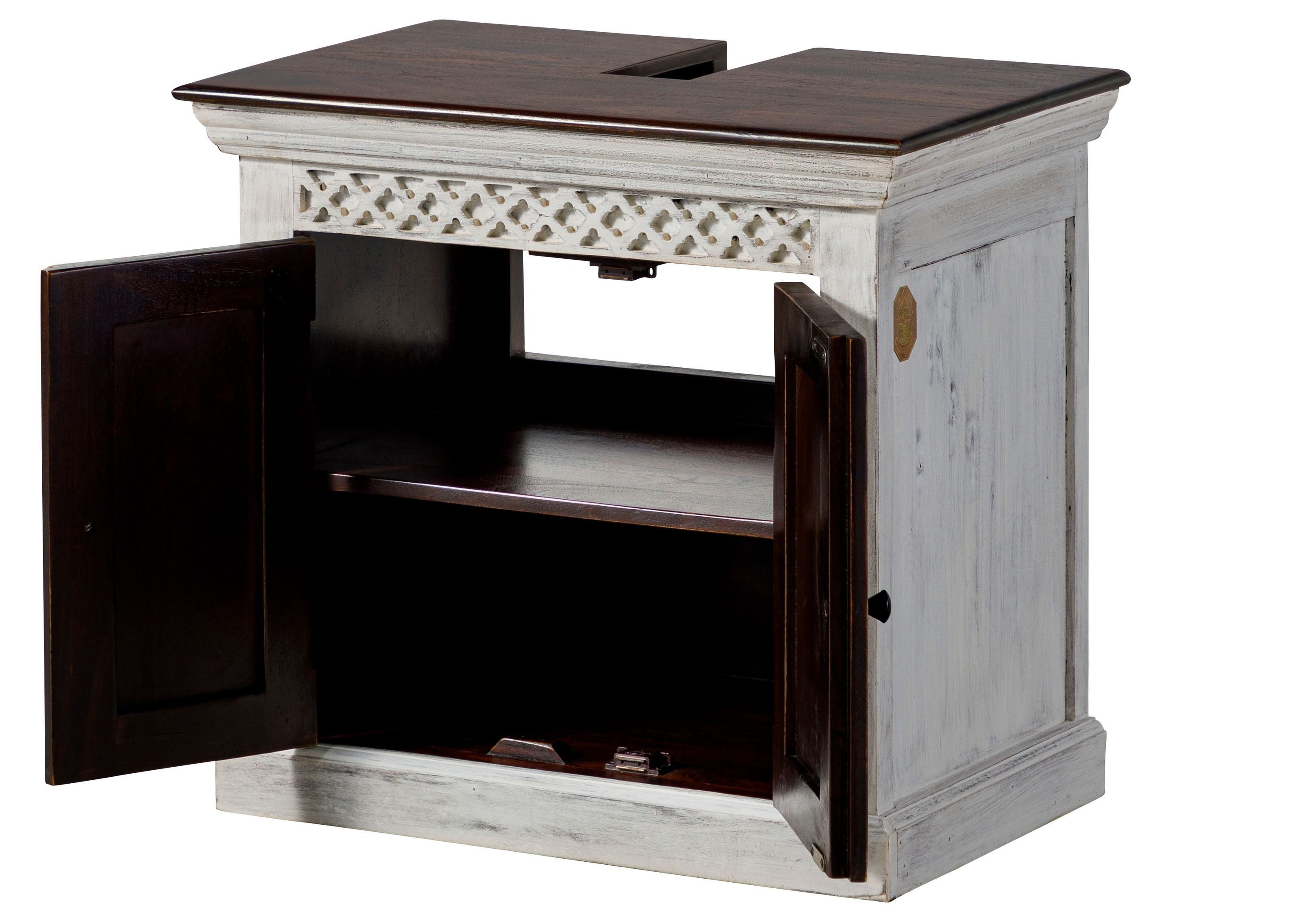 Massivmoebel24 Waschbeckenunterschrank (Mango / Akazie 66x41x60 weiß gewach günstig online kaufen