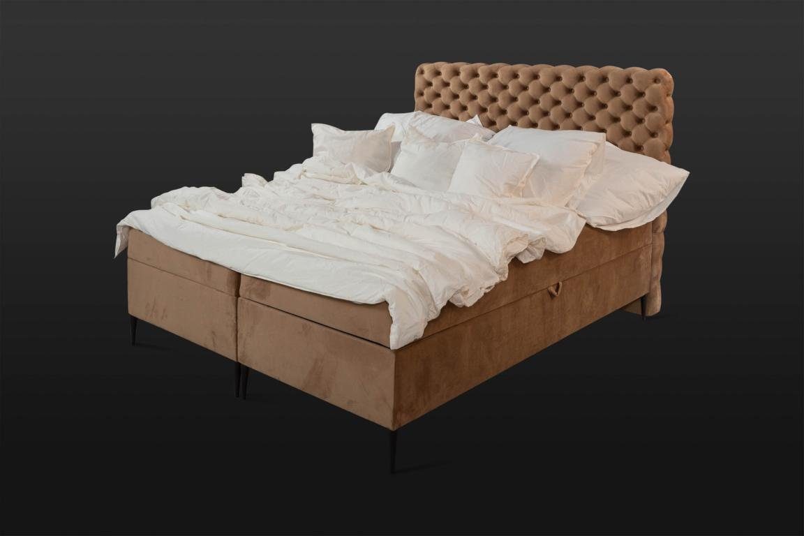 JVmoebel Bett Brauner Chesterfield Doppelbett Luxus Boxspringbett Schlafzimmer (1-tlg., 1x Bett), Made in Europa