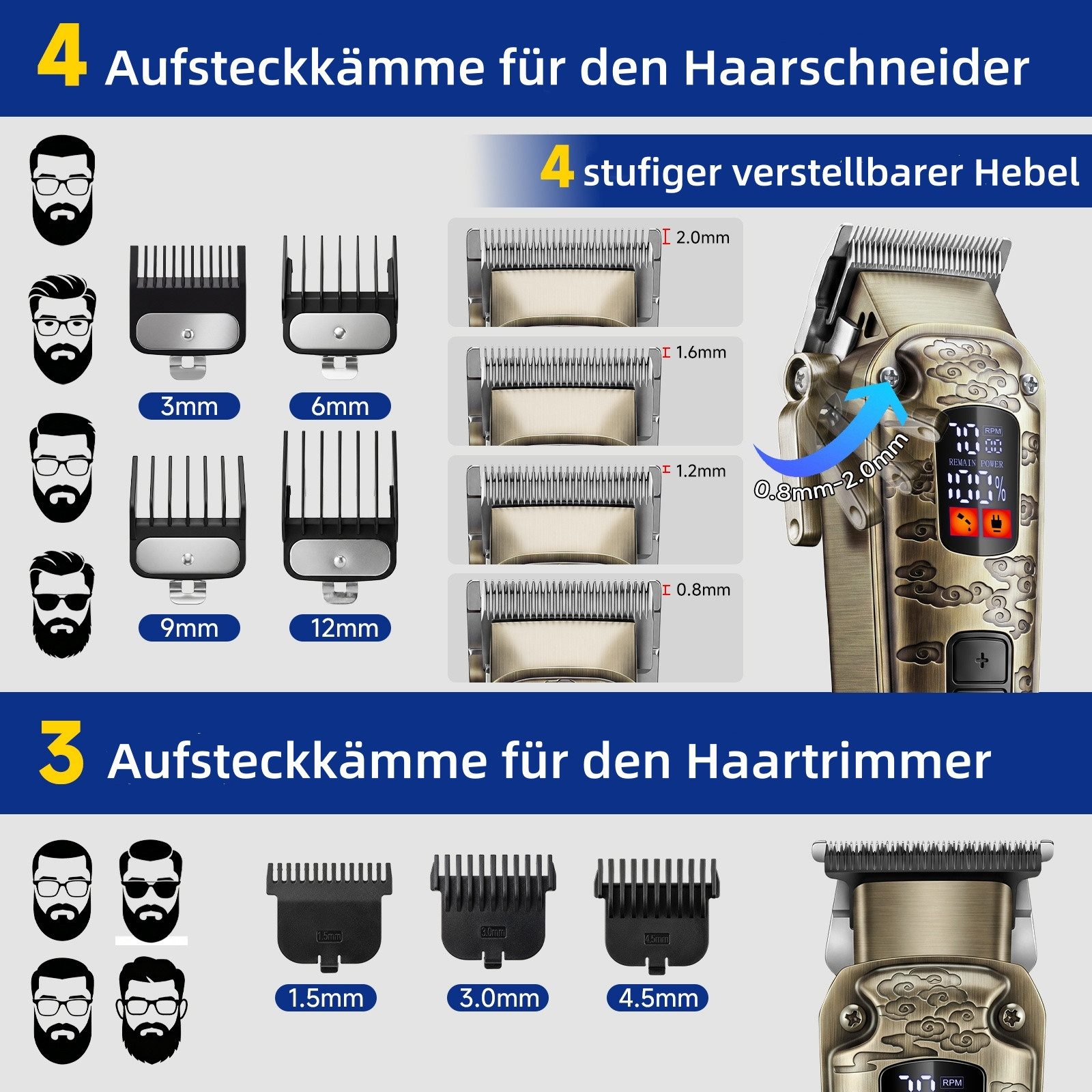 HATTEKER Haarschneider HT-862, Barttrimmer, Profi Haarschneideset, inkl. Aufbewahrungstasche