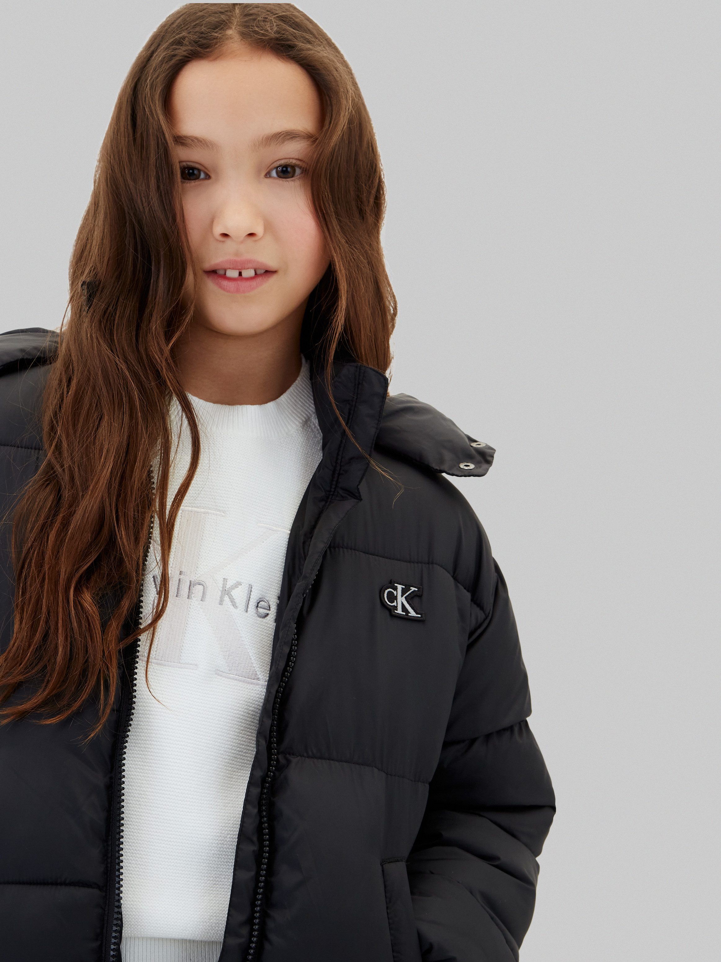 Calvin Klein Jeans Steppjacke abnehmbare Kapuze, Regular Fit, Logostickerei