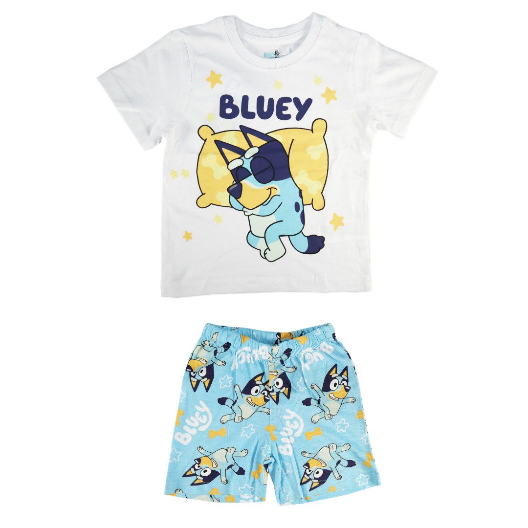 Bluey Schlafanzug Bluey Jungen Kinder Pyjama Shirt Shorts Gr. 92 bis 116 reine Baumwolle