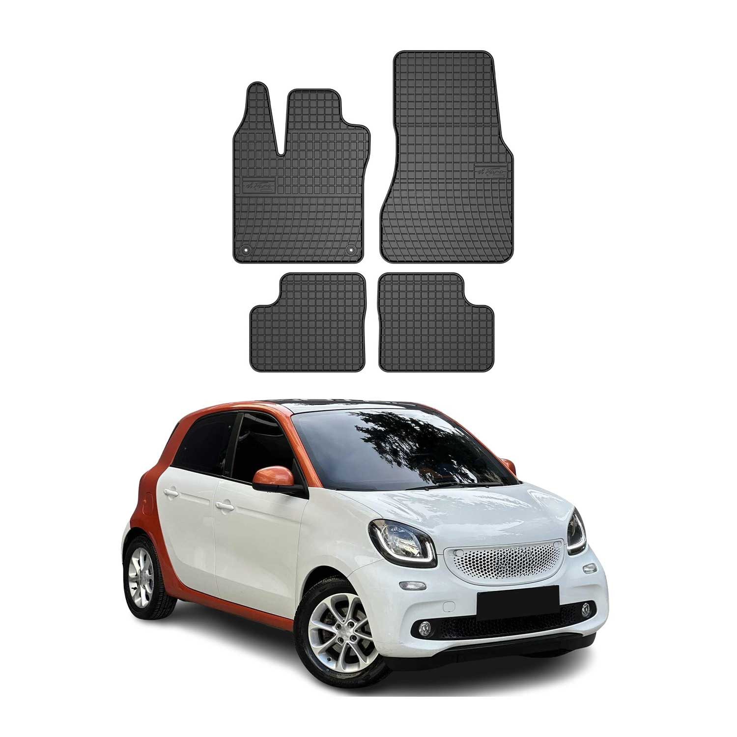 OMAC Auto-Fußmatten für Smart Forfour 2014-2020 Gummimatten Schwarz 4 tlg (4 St), für Smart Forfour 2014-2020 Smart Forfour 2014-2020, Antirutsch,Wasserfest,Einfache Installation