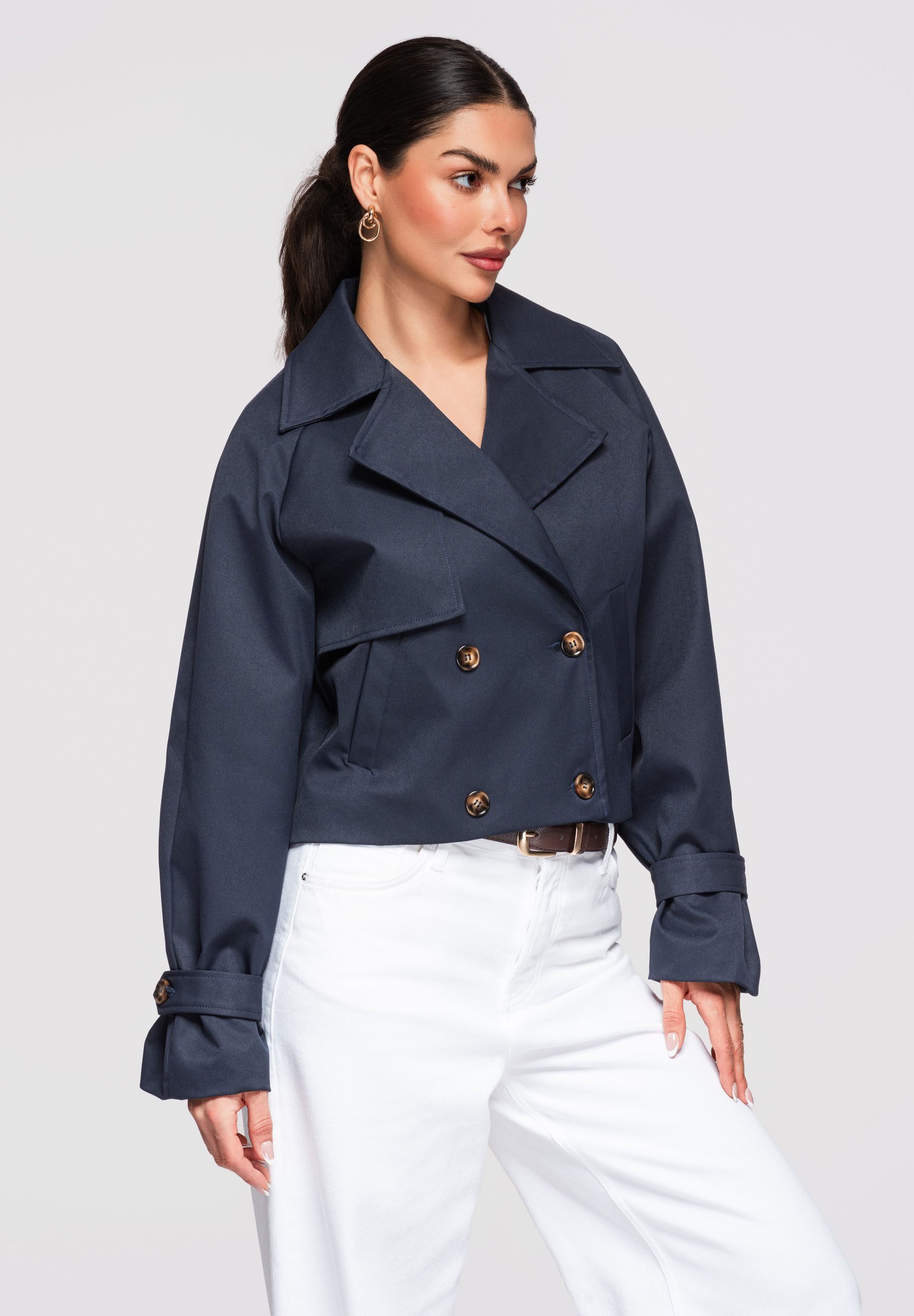 OMBRE Trenchcoat Kurzer Trenchcoat für Damen mit verkürztem Schnitt