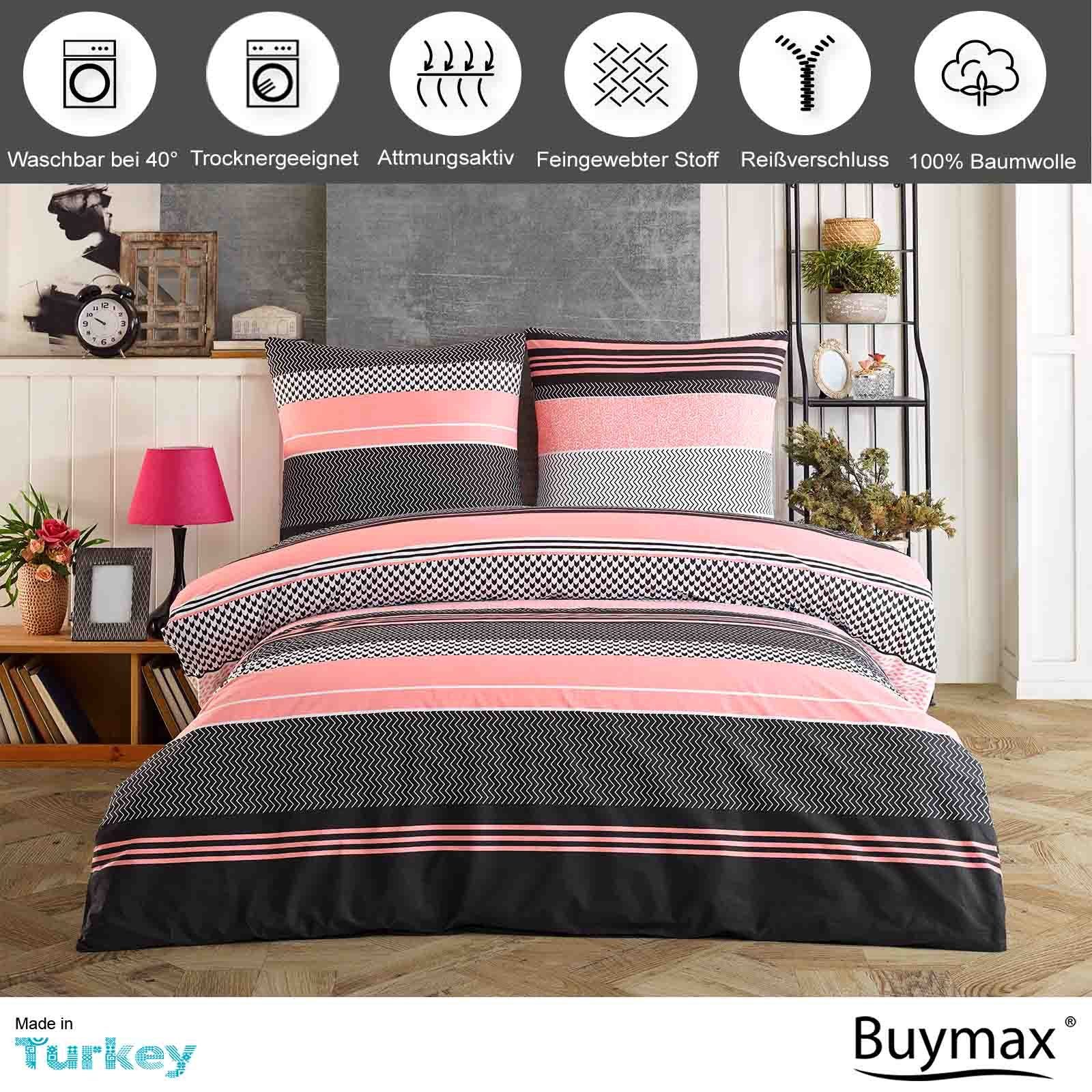 Buymax Bettwäsche Zigo, Renforcé, 2 teilig, Bettbezug-Set 135x200 cm 100% Baumwolle mit Reißverschluss, Streifen – Bild 2 von 5