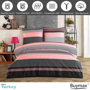 Bettwäsche, Buymax, Renforcé, 2 teilig, Bettbezug-Set 135x200 cm 100% Baumwolle mit Reißverschluss, Streifen