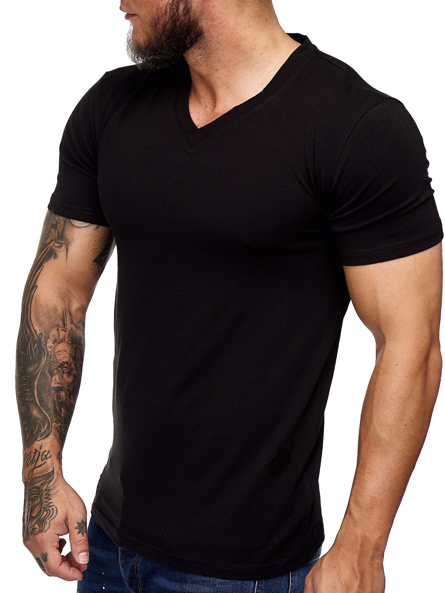 OneRedox T-Shirt Fitness Freizeit 9031ST 1-tlg) Polo (Shirt Kurzarmshirt Schwarz Casual Tee