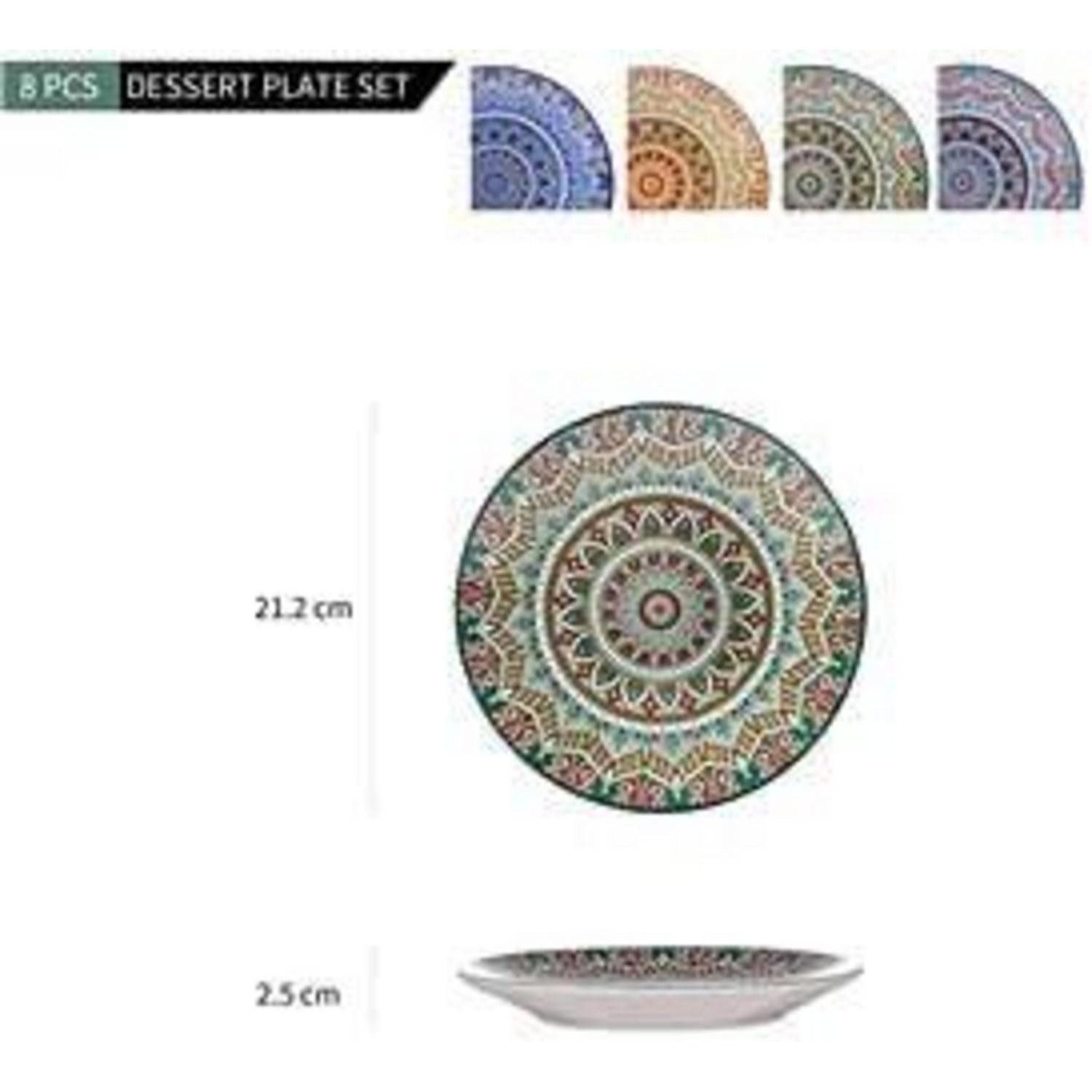LuxusKollektion Kuchenteller Kuchenteller Porzellan 8tlg 21cm 8 piece dessert plates Mandala-grün
