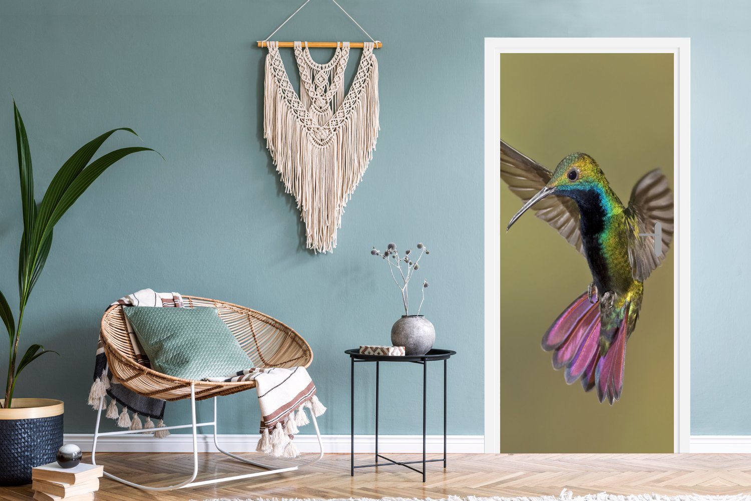 MuchoWow Türtapete Kolibri - Grün Matt, bedruckt, Lila, 75x205 St), cm Fototapete Tür, für (1 Türaufkleber, 