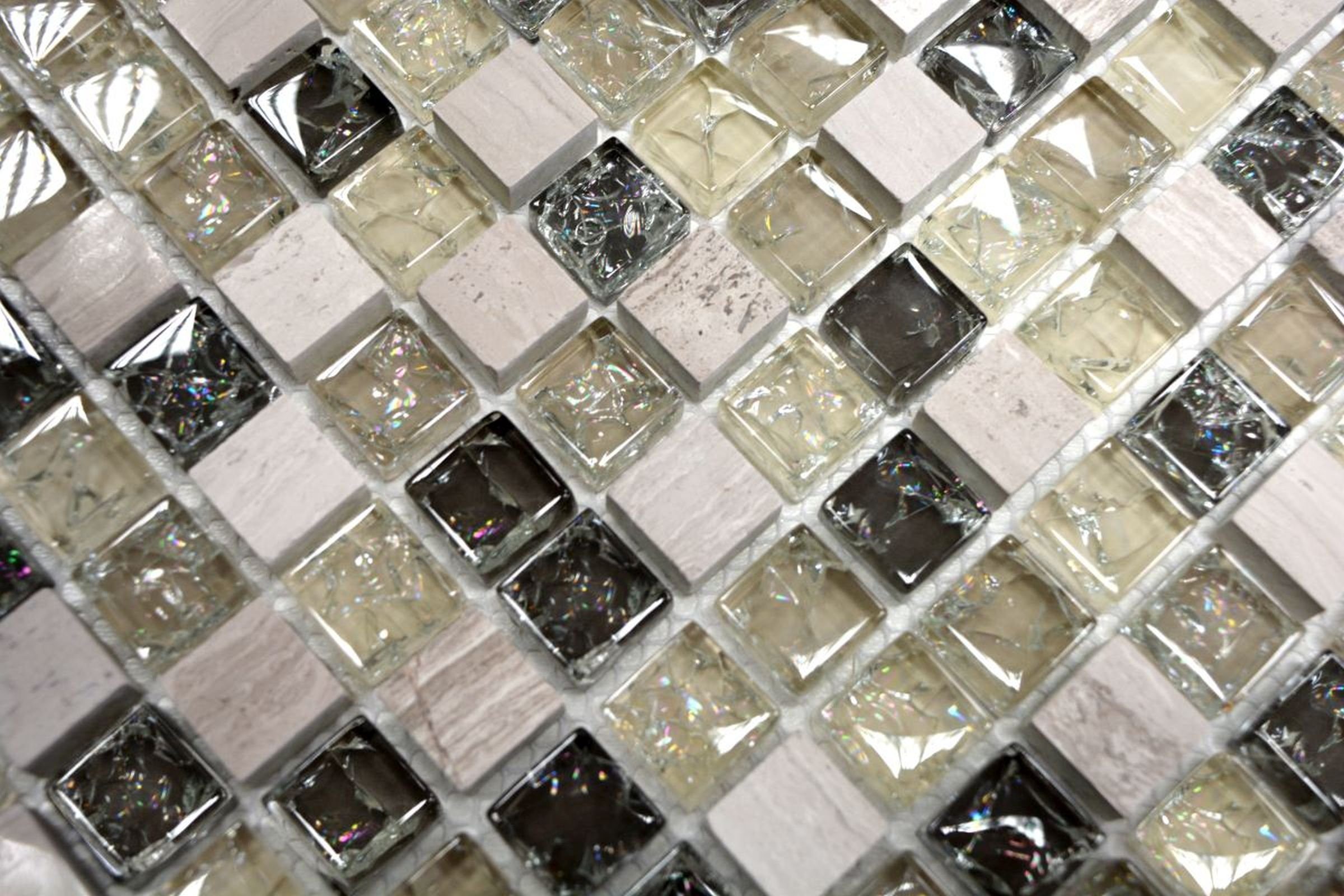 Mosani Mosaikfliesen Mosaikfliese graugrün Naturstein Glasmosaik hellgrau