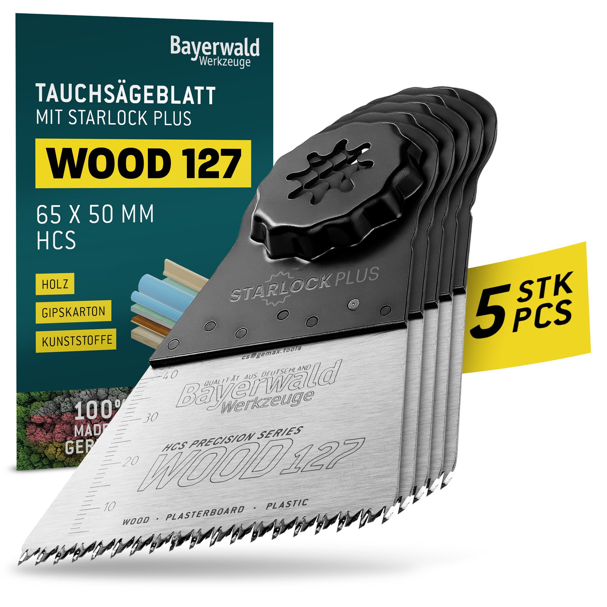 QUALITÄT AUS DEUTSCHLAND Bayerwald Werkzeuge Elektro-Multifunktionswerkzeug 5x Bayerwald SLP HCS Tauchsägeblatt 65x50mm
