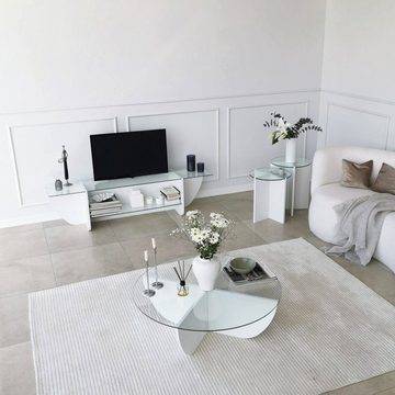 Luxusbetten24 Sideboard Designer TV Board Lily, Weiß mit Ablageflächen aus Glas