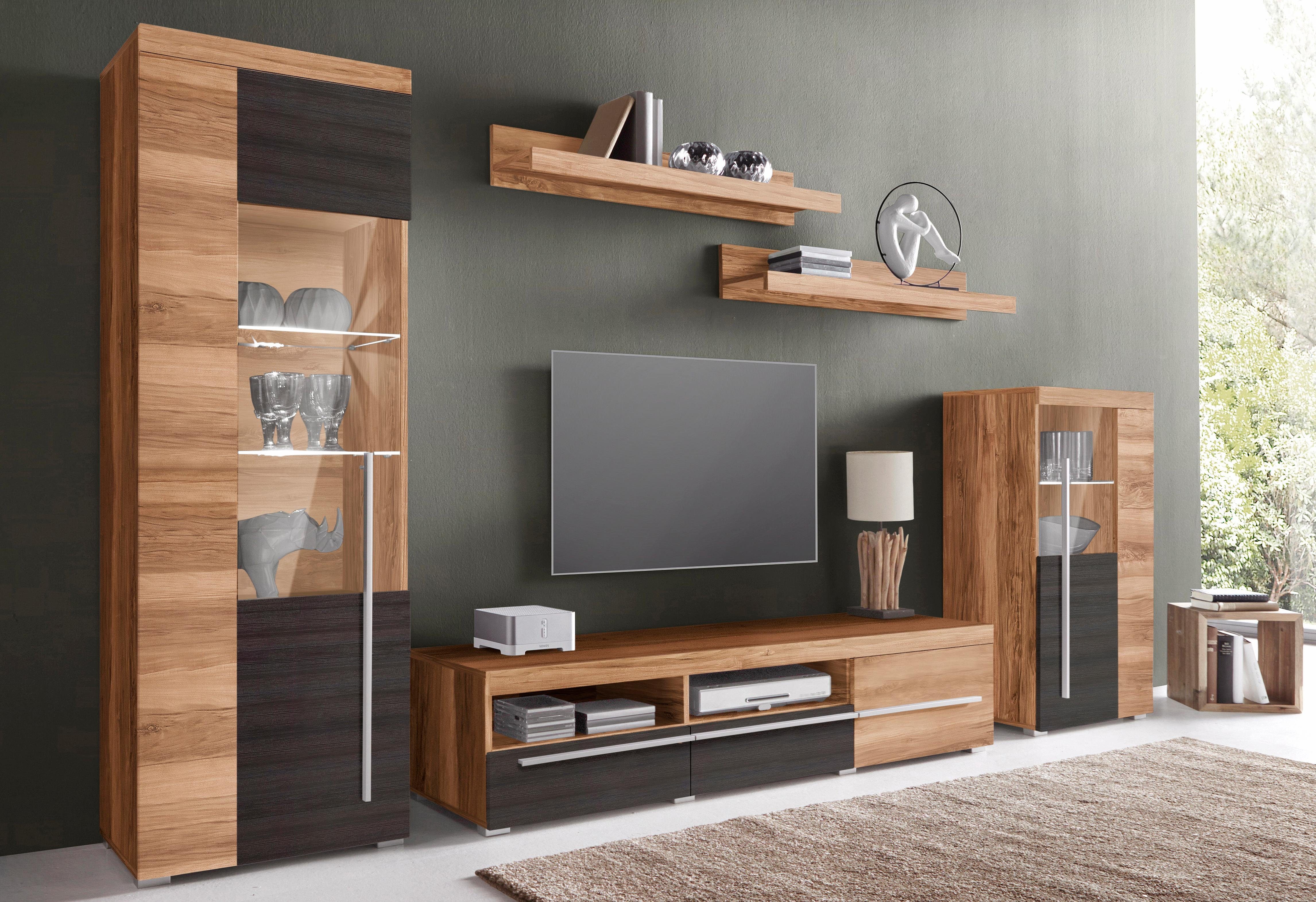 OTTO home Wohnwand Roger,Breite 270 cm moderne Mediawand ohne Beleuchtung, (Set, 5-St), Anbuwand (Set,5-St) viel Stauraum, Vitrinen mit Glastür