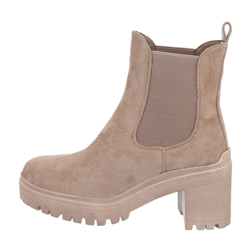 Ital-Design Damen Chelsea Freizeit Plateaustiefelette Blockabsatz Chelsea Boots in Hellbraun