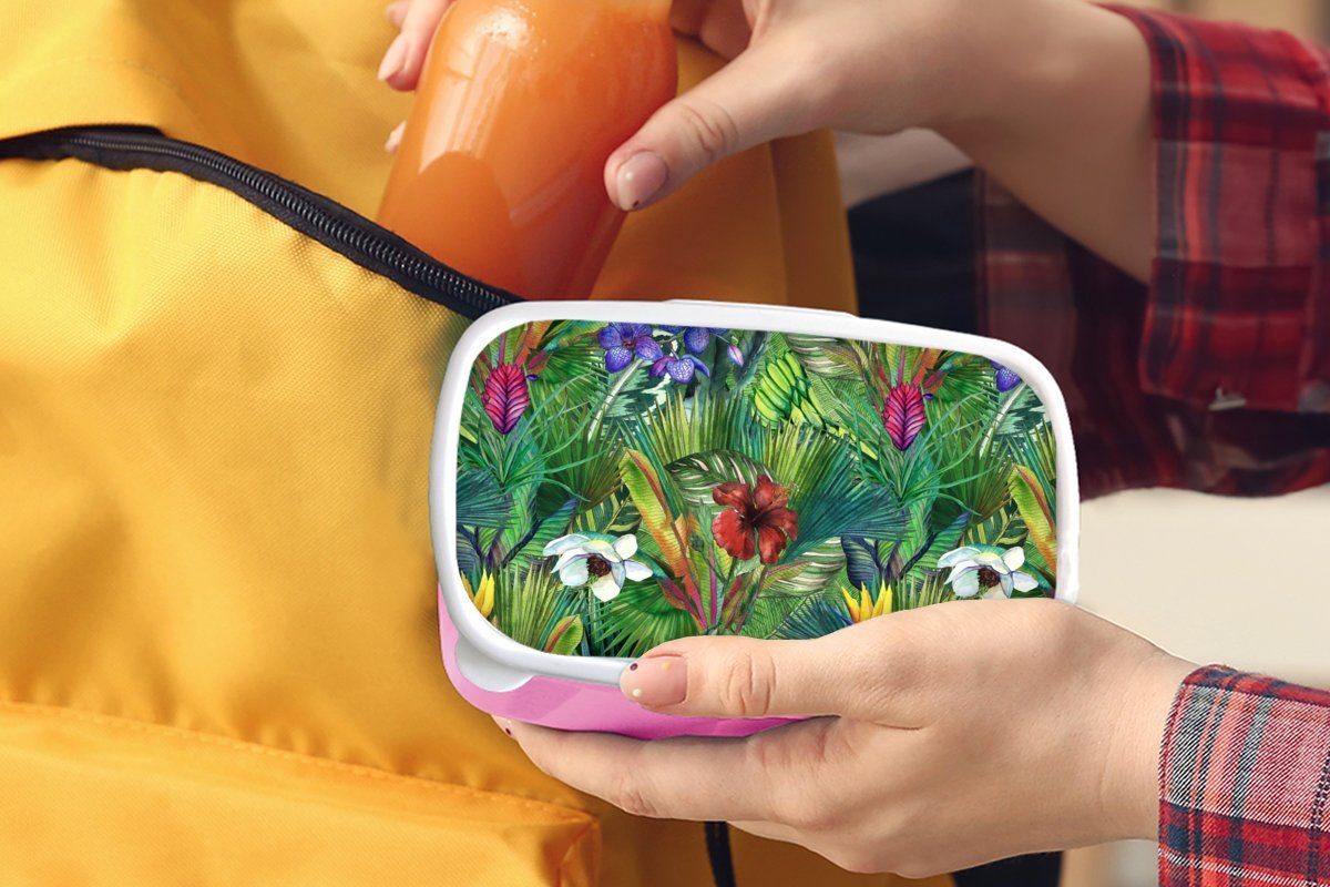 Regenbogen Dschungel - Erwachsene, Snackbox, Kunststoff Muster, Kunststoff, Lunchbox - (2-tlg), Flora Mädchen, rosa Brotbox Kinder, MuchoWow Brotdose - für